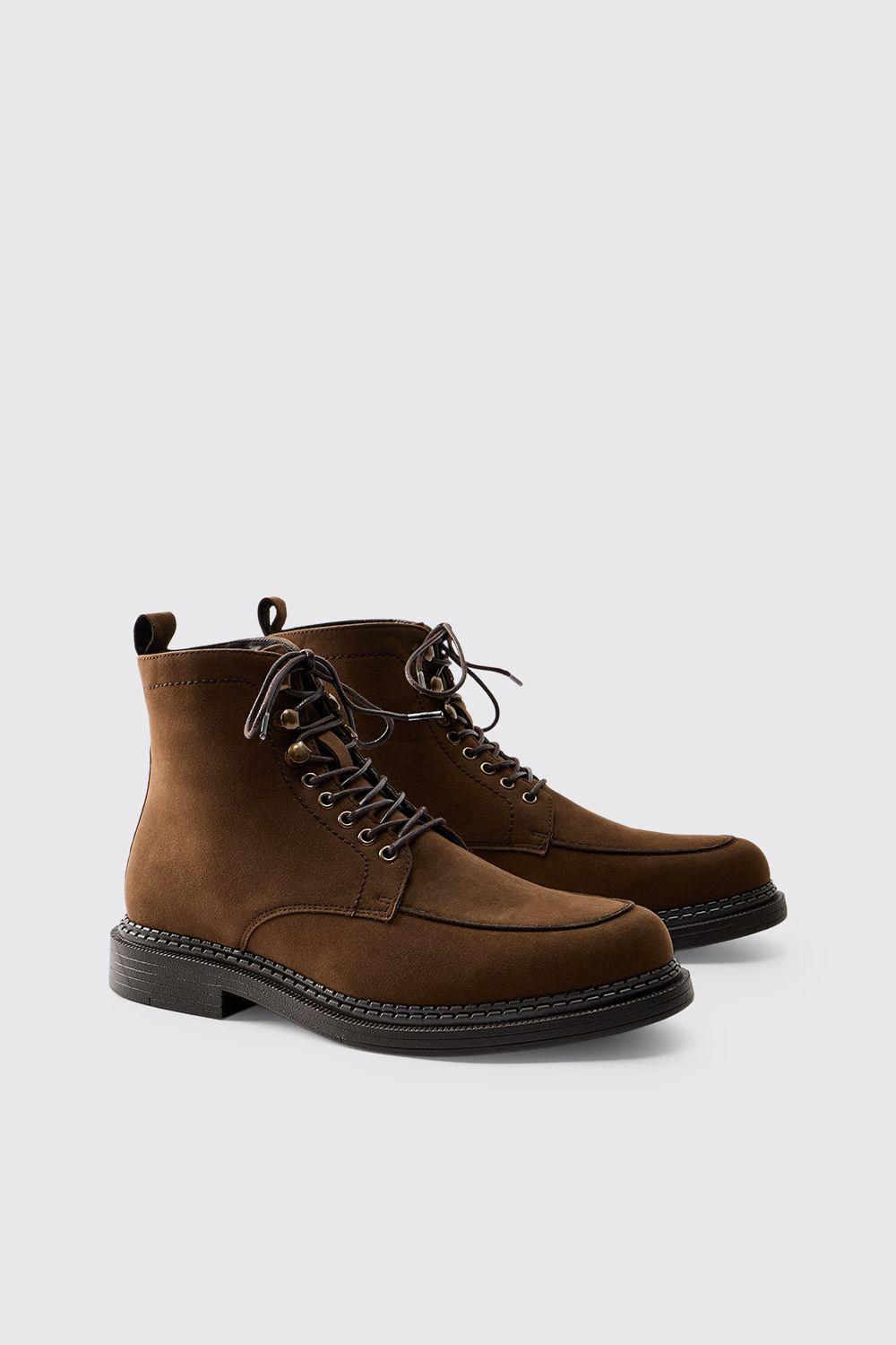 Faux Suede Chunky Sole Hiking Detail Boots by BOOHOOMAN Faux Suede Chunky Sole Hiking Detail Boots by BOOHOOMAN