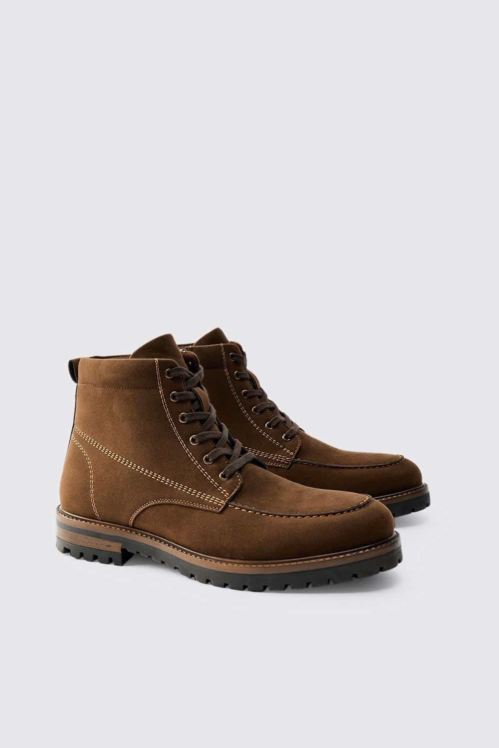 Faux Suede Contrast Stitching Lace Up Boot by BOOHOOMAN