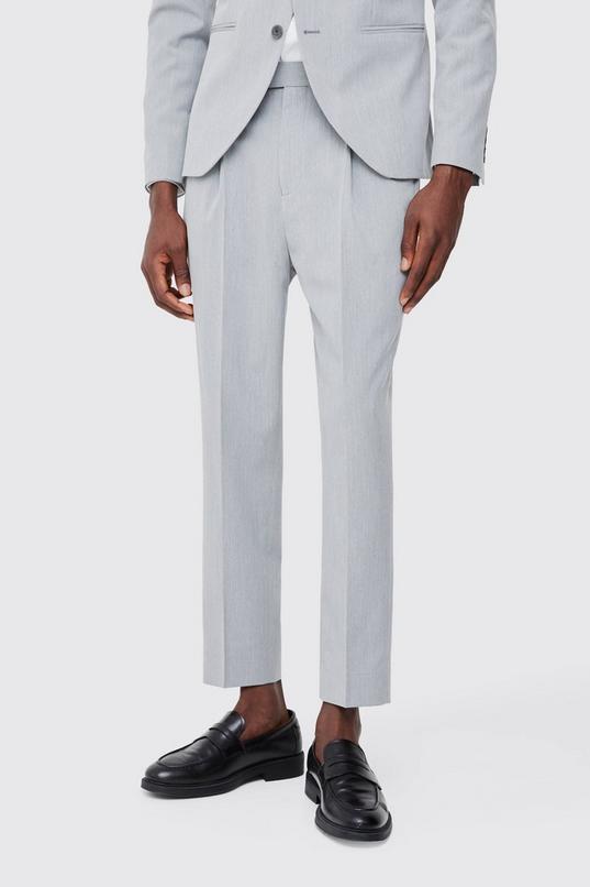Fixed Waist High Rise Tapered Crop Tailored Trousers by BOOHOOMAN