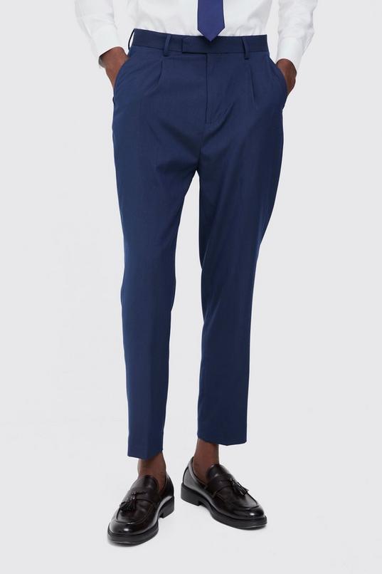 Fixed Waist High Rise Tapered Crop Tailored Trousers by BOOHOOMAN