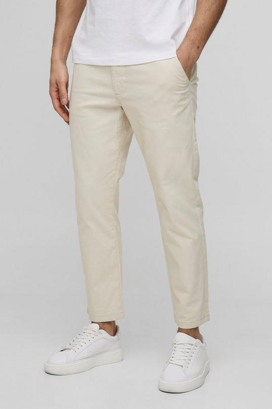 Fixed Waist Slim Cropped Chino Trousers In Stone by BOOHOOMAN