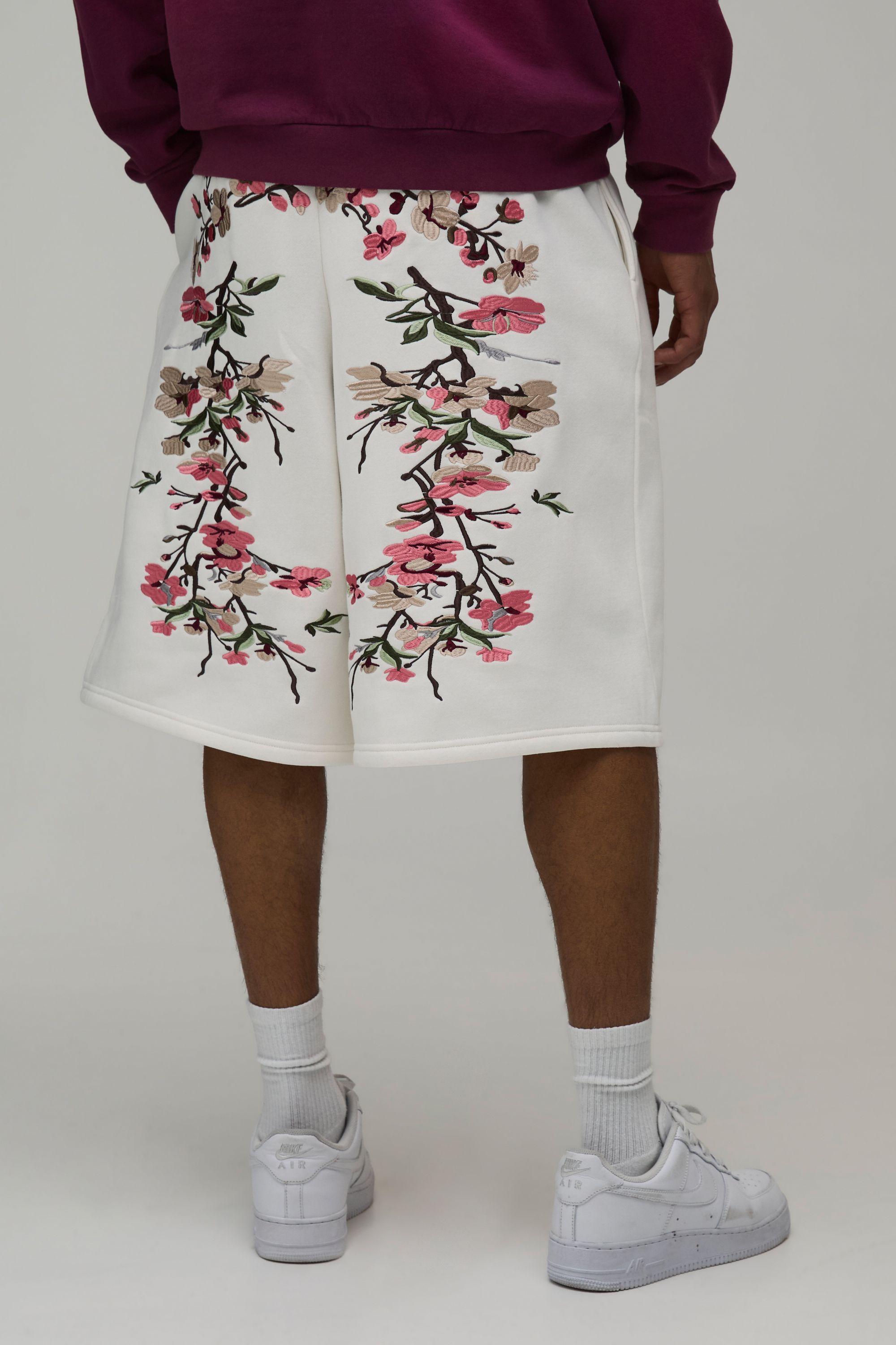 Floral Embroidered Jersey Bermuda Jort by BOOHOOMAN