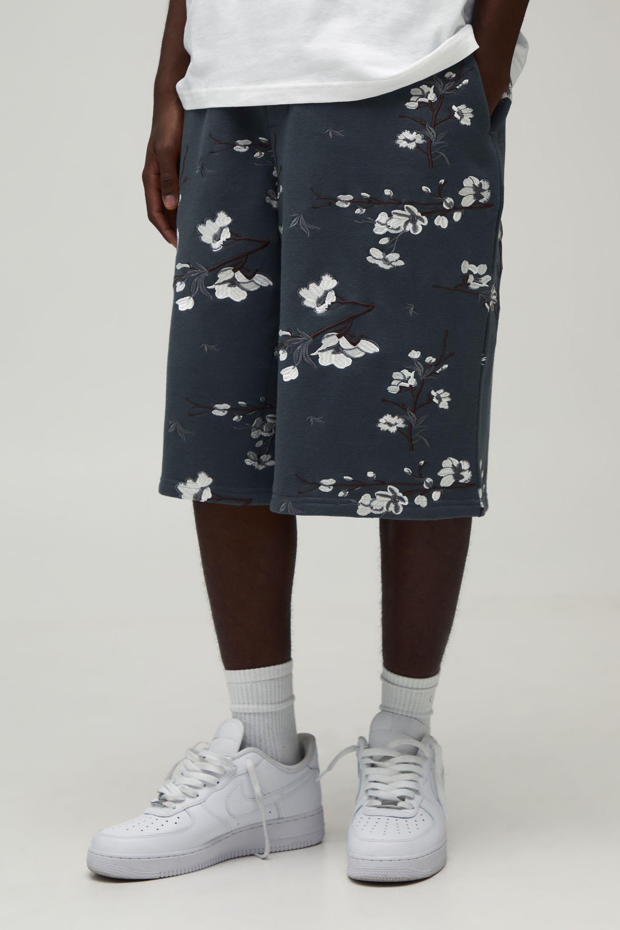 Floral Embroidered Jersey Bermuda Jort by BOOHOOMAN