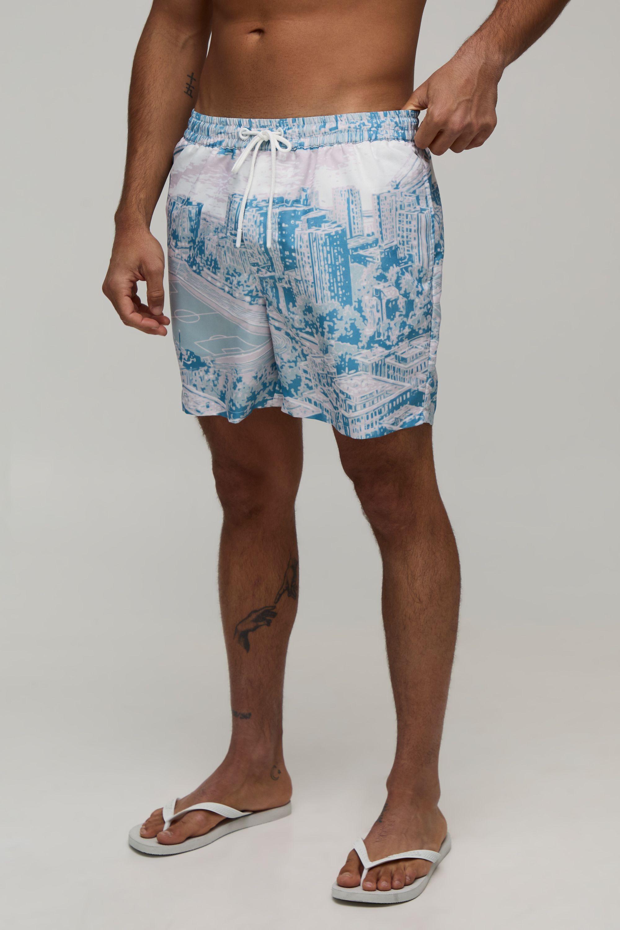 Football Stadium Cityscape Mid Length Swim Short by BOOHOOMAN