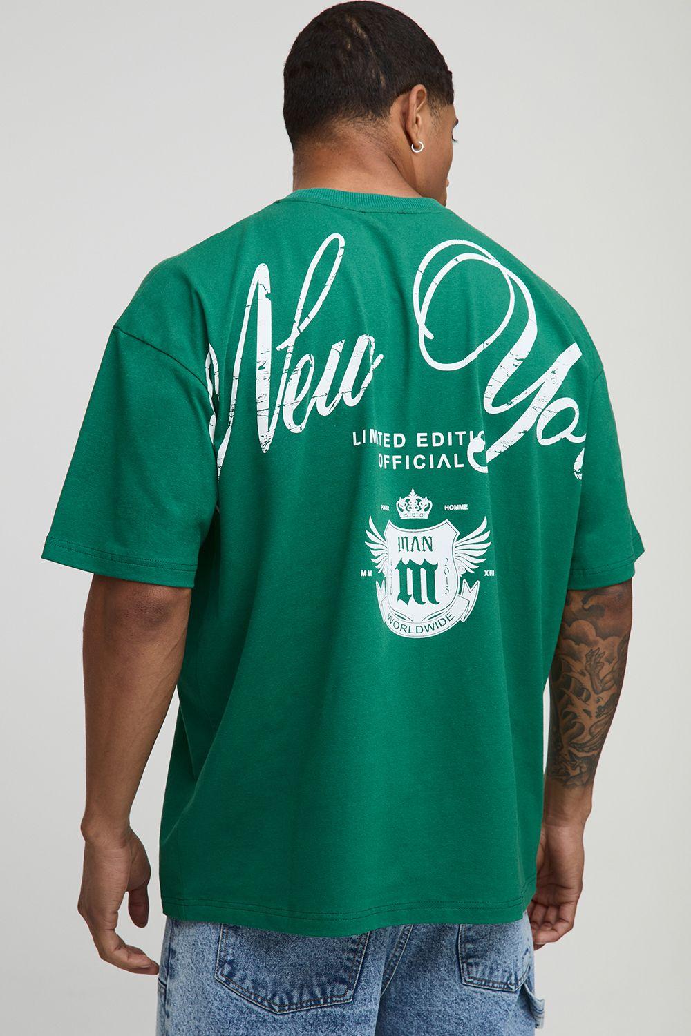 Forest Oversized New York Over The Seam Graphic T-Shirt by BOOHOOMAN