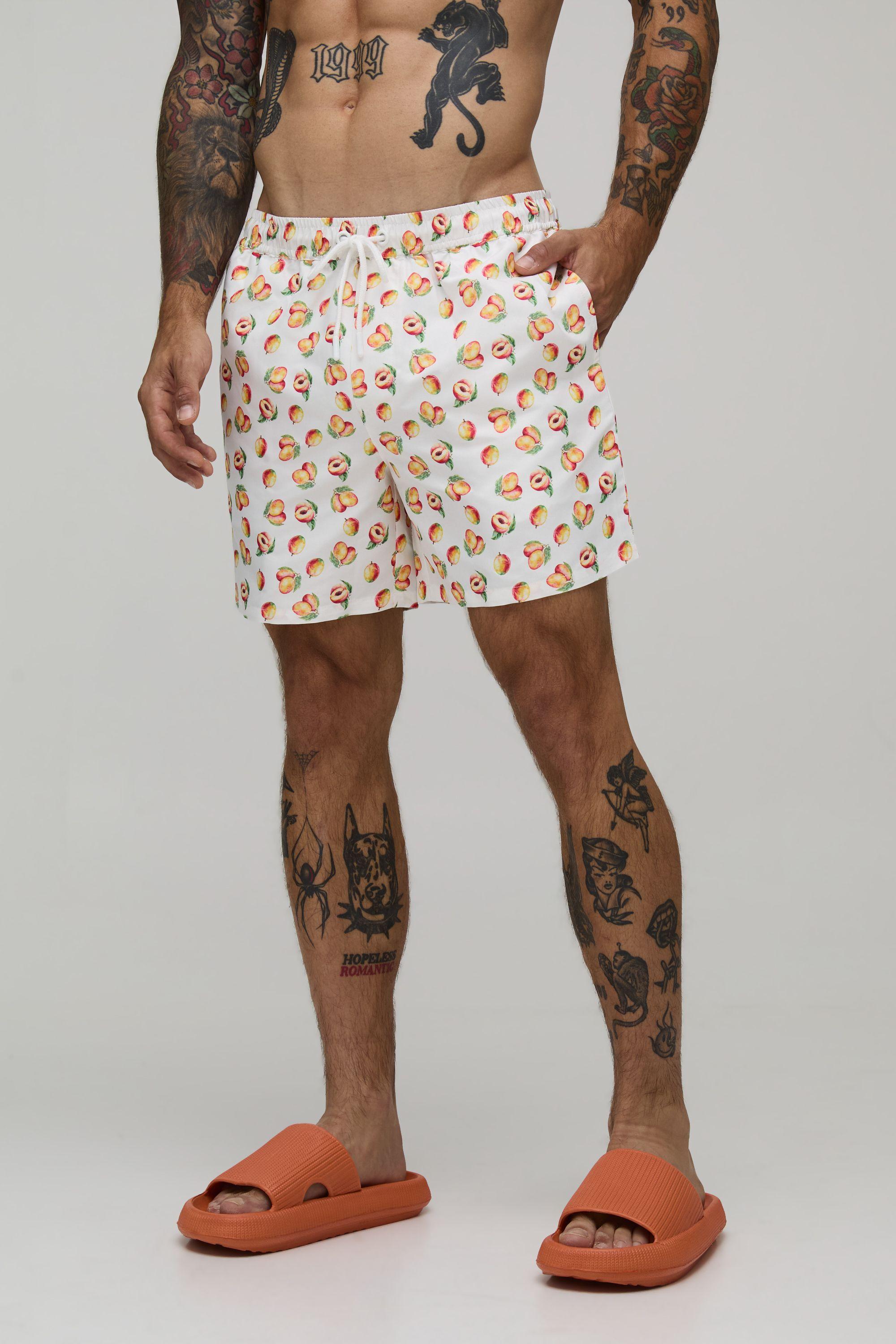 Fruit Printed Mid Length Swim Short by BOOHOOMAN