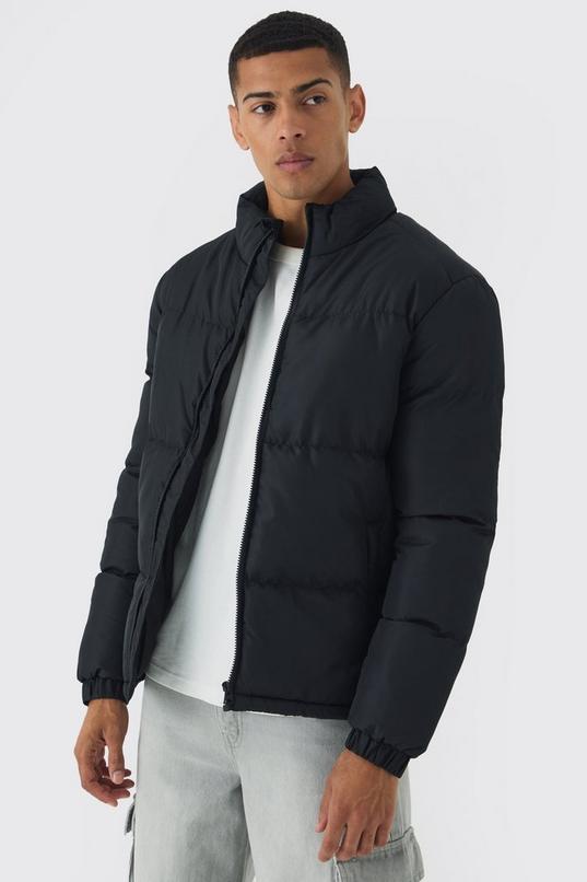 Funnel Neck Puffer Jacket in Black by BOOHOOMAN