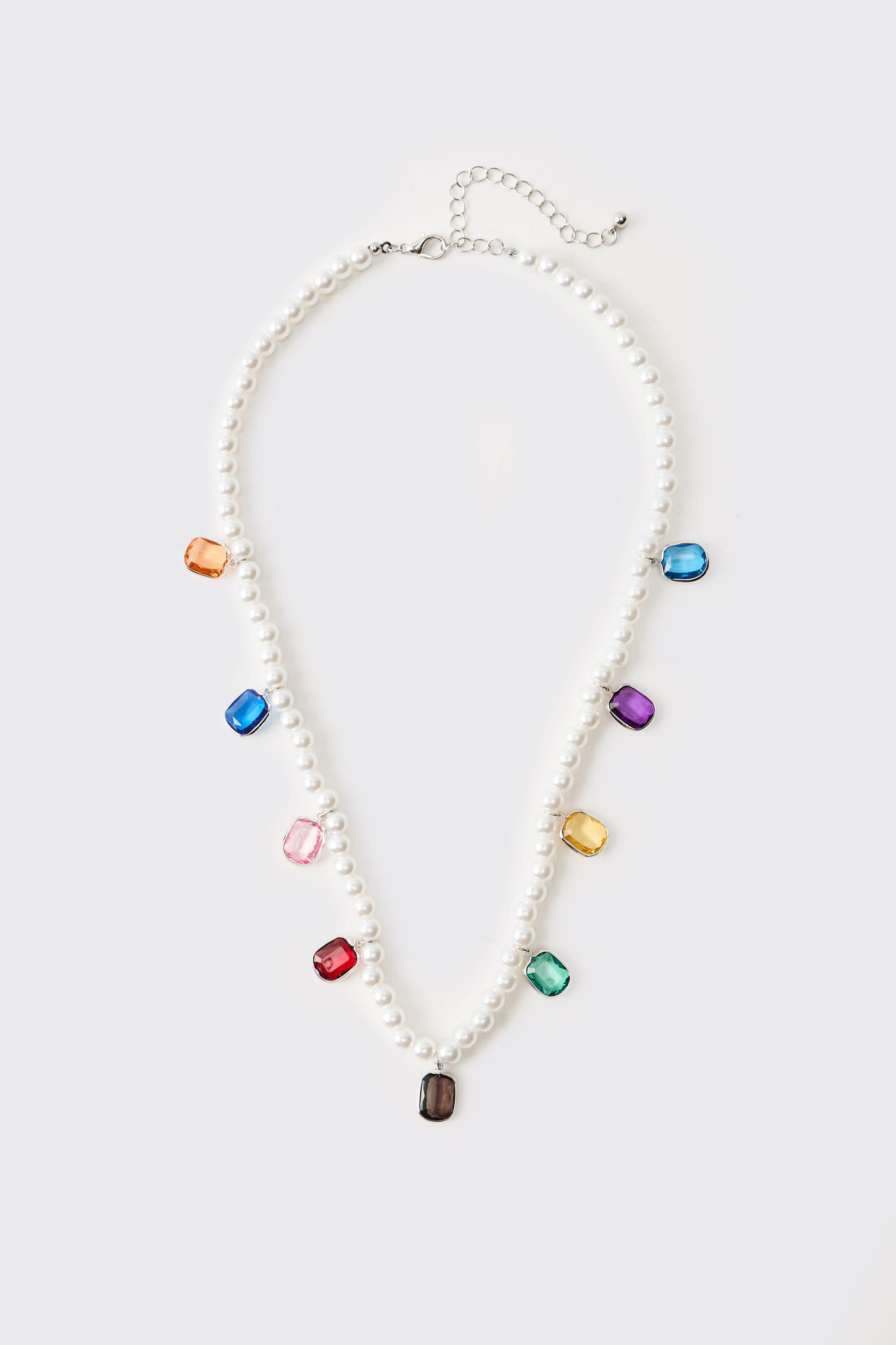 Gem Mock Pearl Necklace by BOOHOOMAN