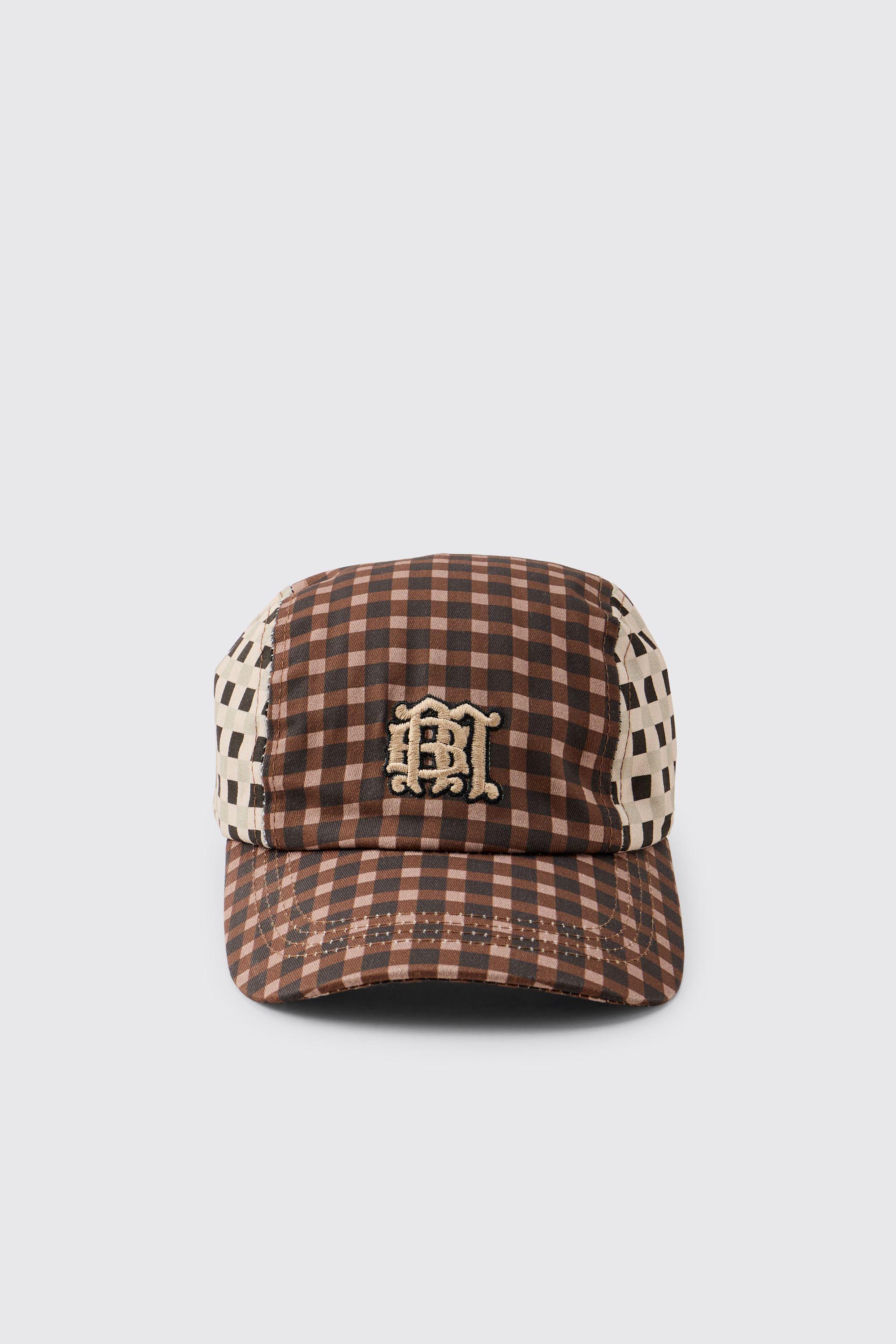 Gingham Printed Nylon Cap With Bungee Drawcord by BOOHOOMAN