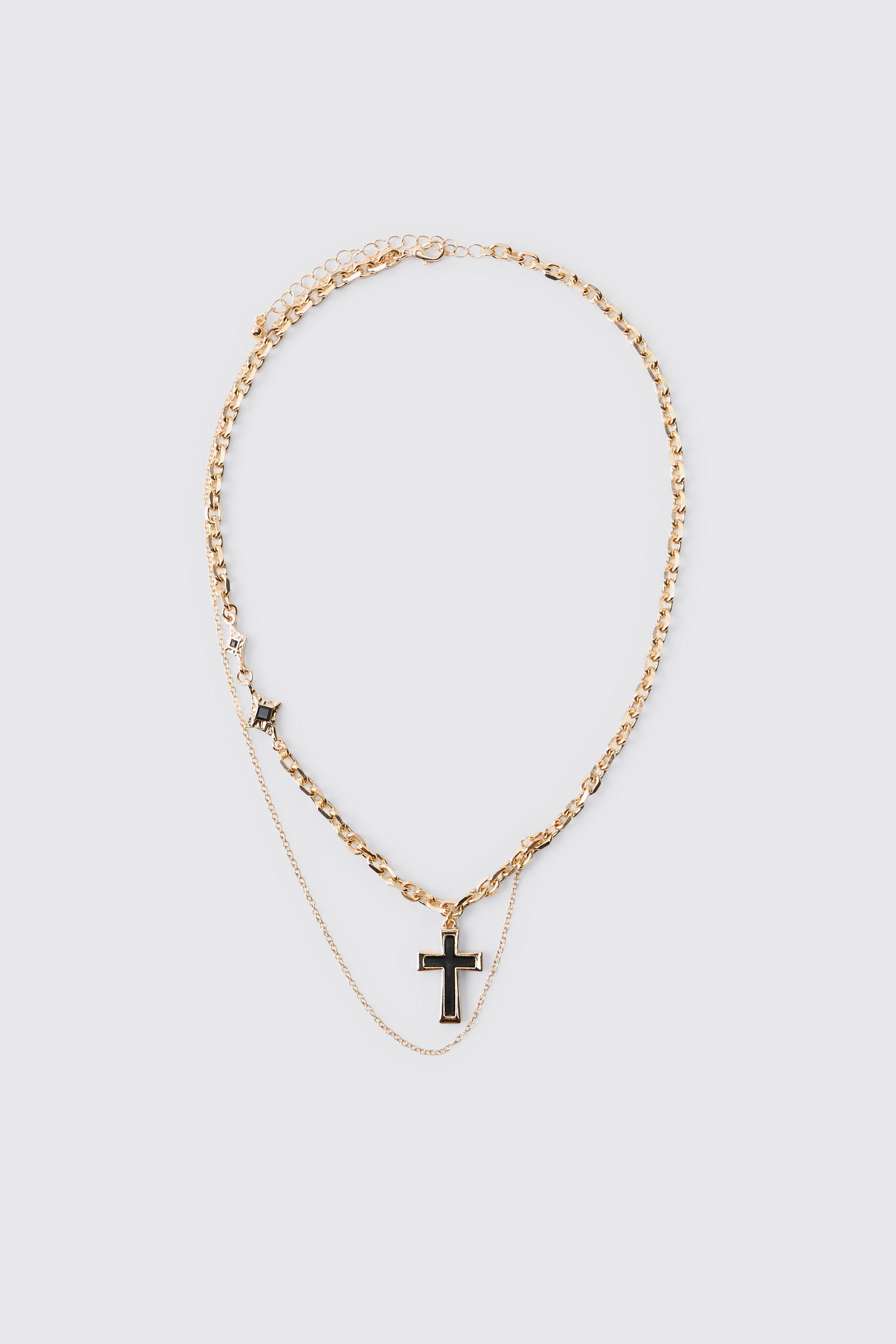 Gold Layered Gothic Cross Necklace by BOOHOOMAN