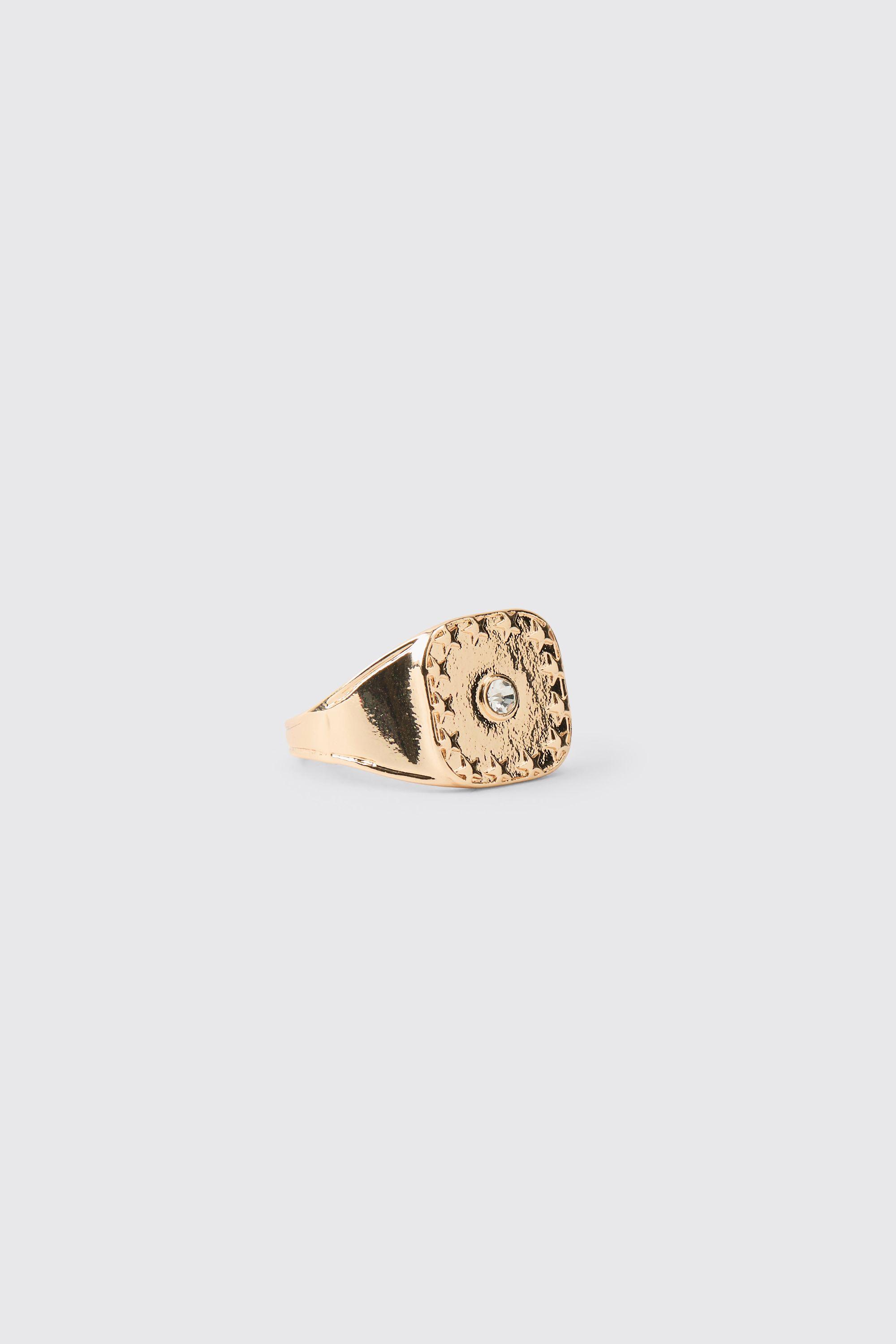 Gold-Tone Textured Gem Square Ring by BOOHOOMAN