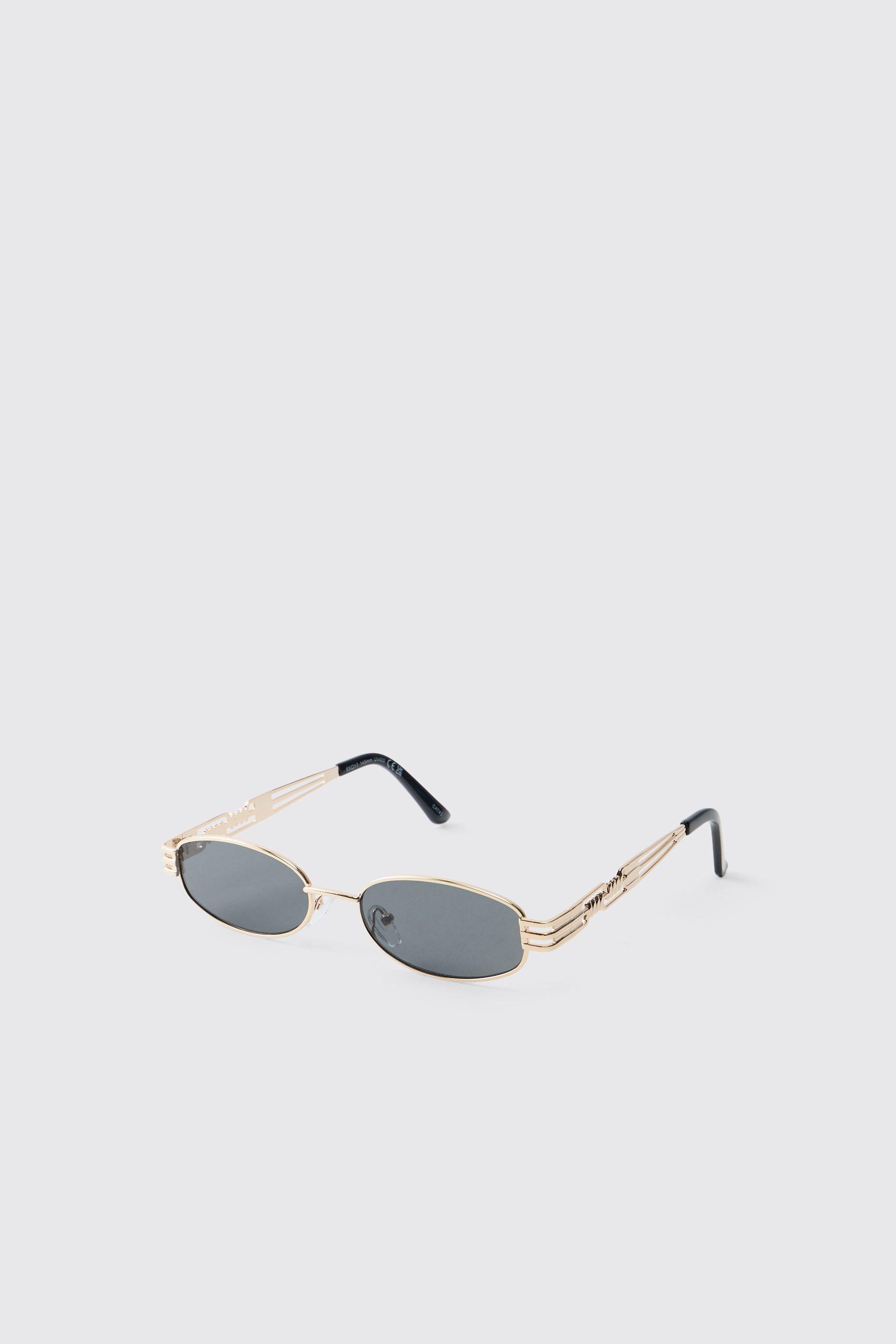 Gold Trim Oval Sunglasses by BOOHOOMAN