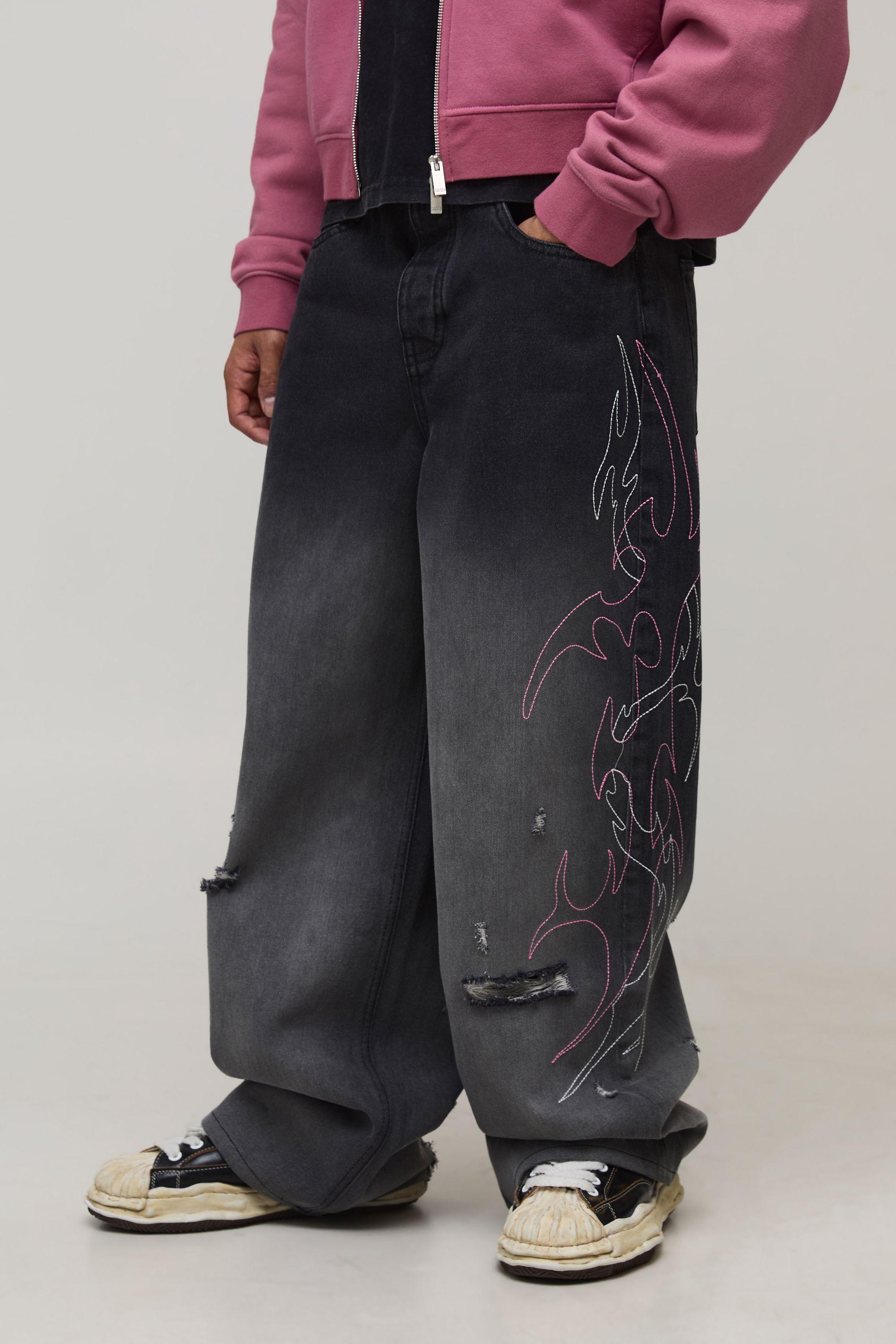 Gothic Embroidered Ripped Baggy Fit Jeans by BOOHOOMAN