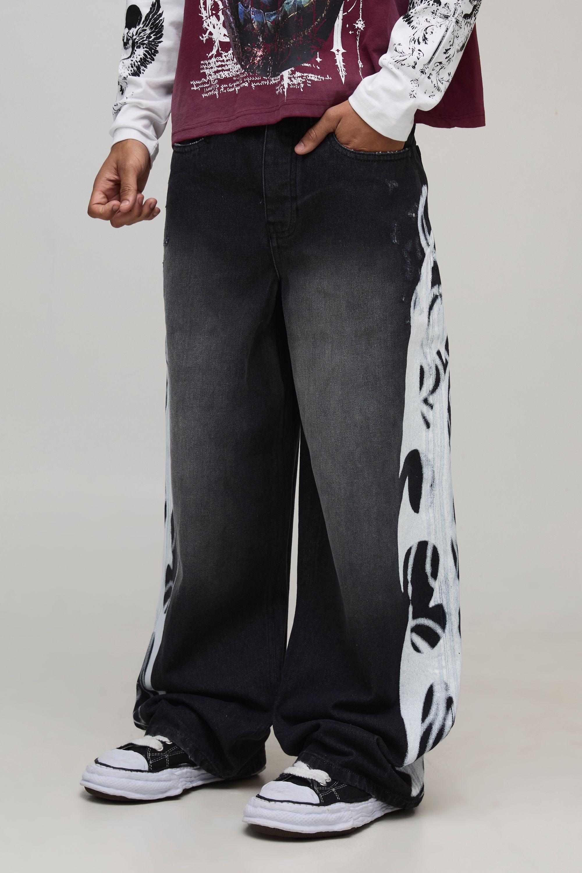 Gothic Graffiti Baggy Fit Washed Jeans by BOOHOOMAN
