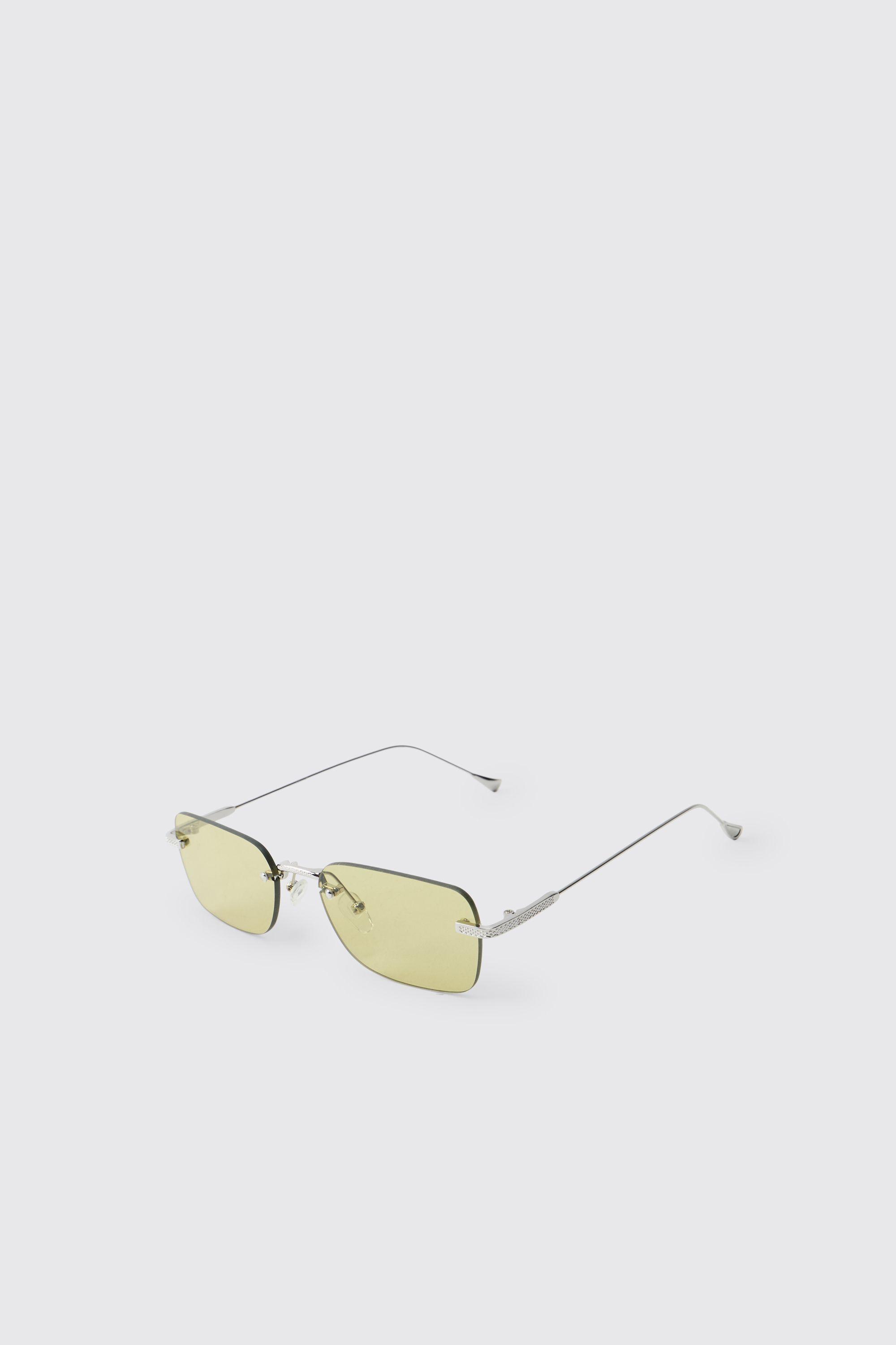 Green Rectangular Tinted Sunglasses by BOOHOOMAN