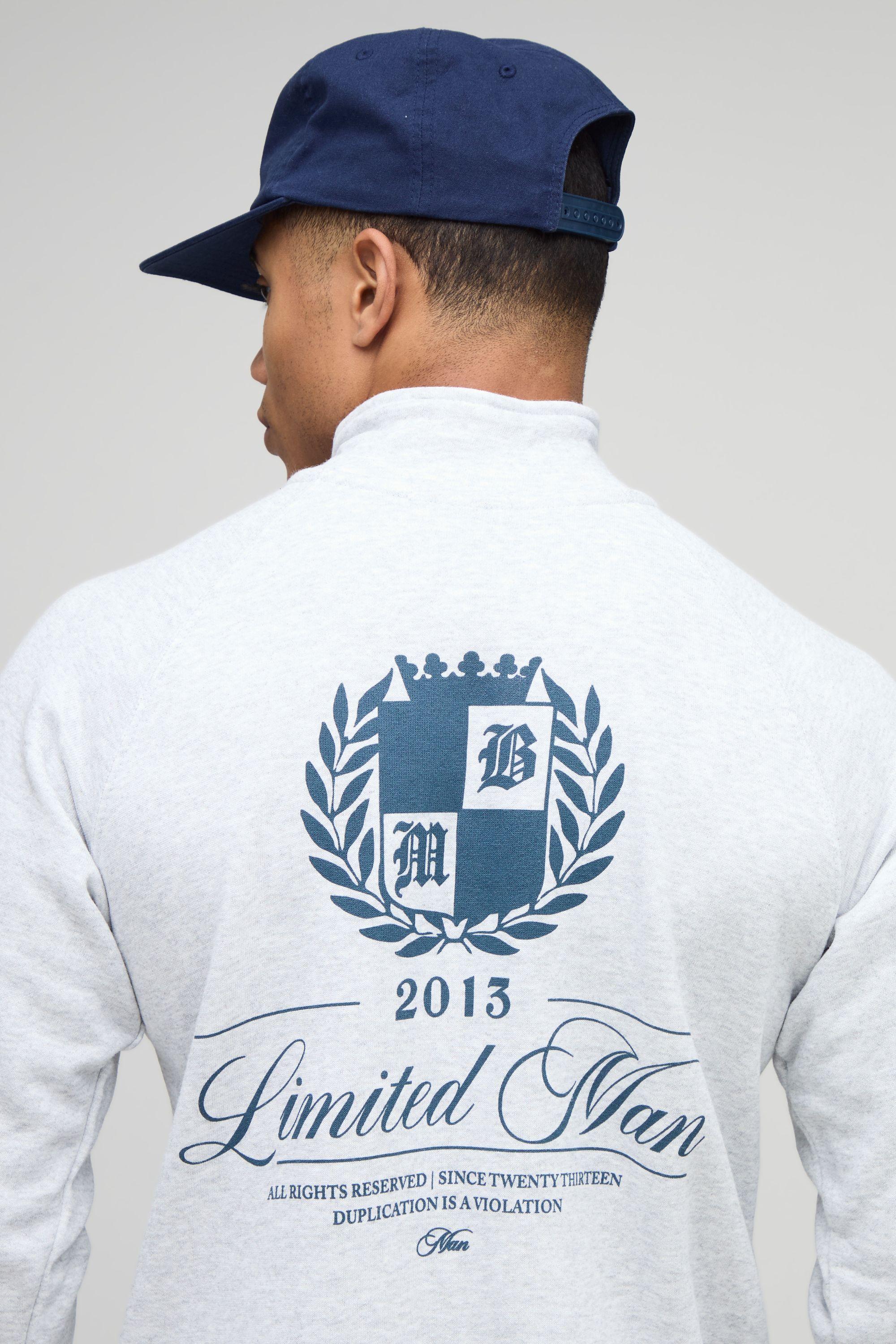 Grey Regular Fit Limited Edition 1/4 Zip Funnel Neck Printed Sweatshirt by BOOHOOMAN Grey Regular Fit Limited Edition 1/4 Zip Funnel Neck Printed Sweatshirt by BOOHOOMAN