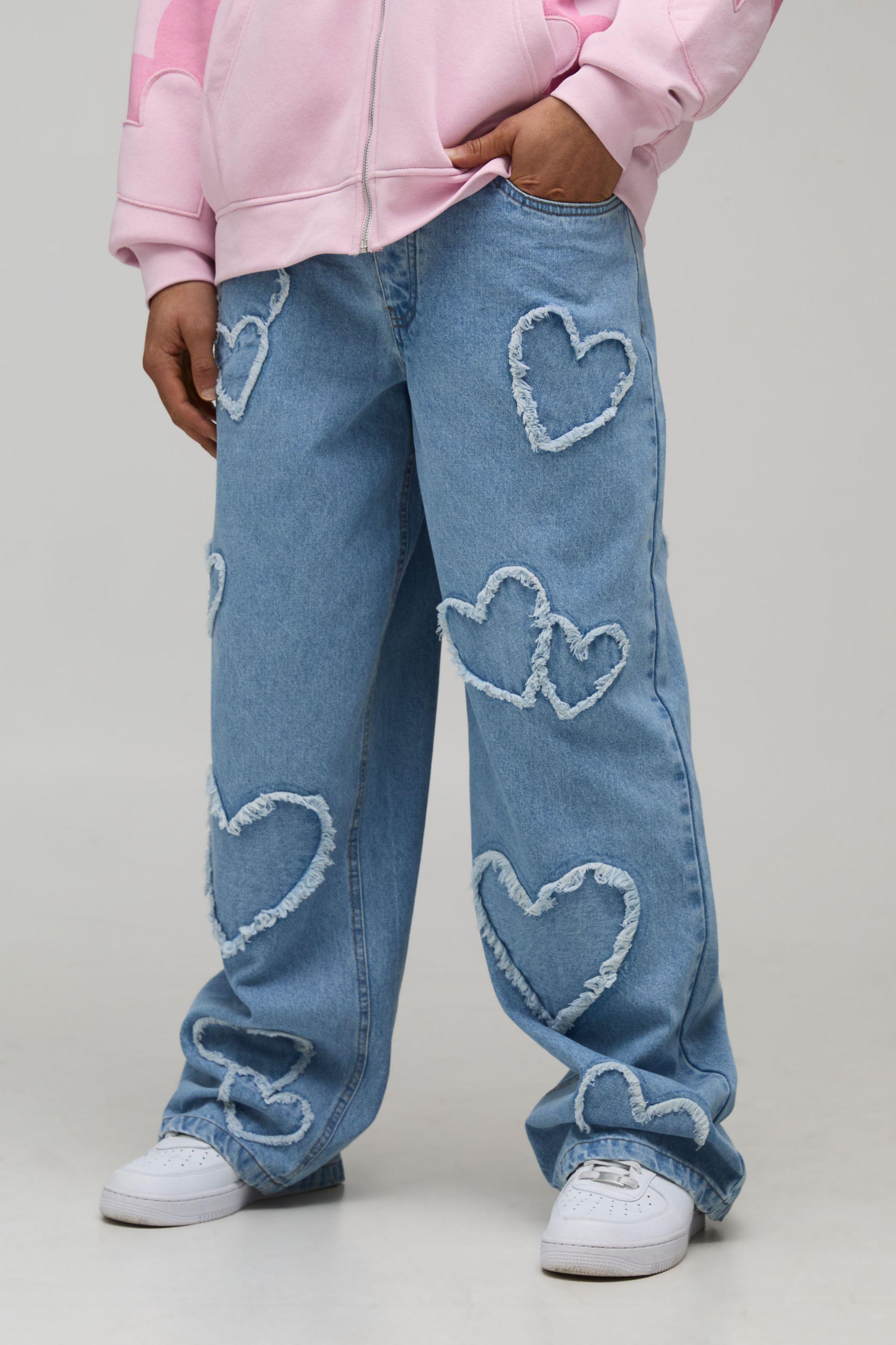 Heart Applique Baggy Jeans by BOOHOOMAN
