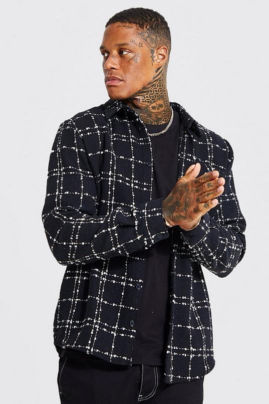 Heavyweight Textured Check Overshirt by BOOHOOMAN
