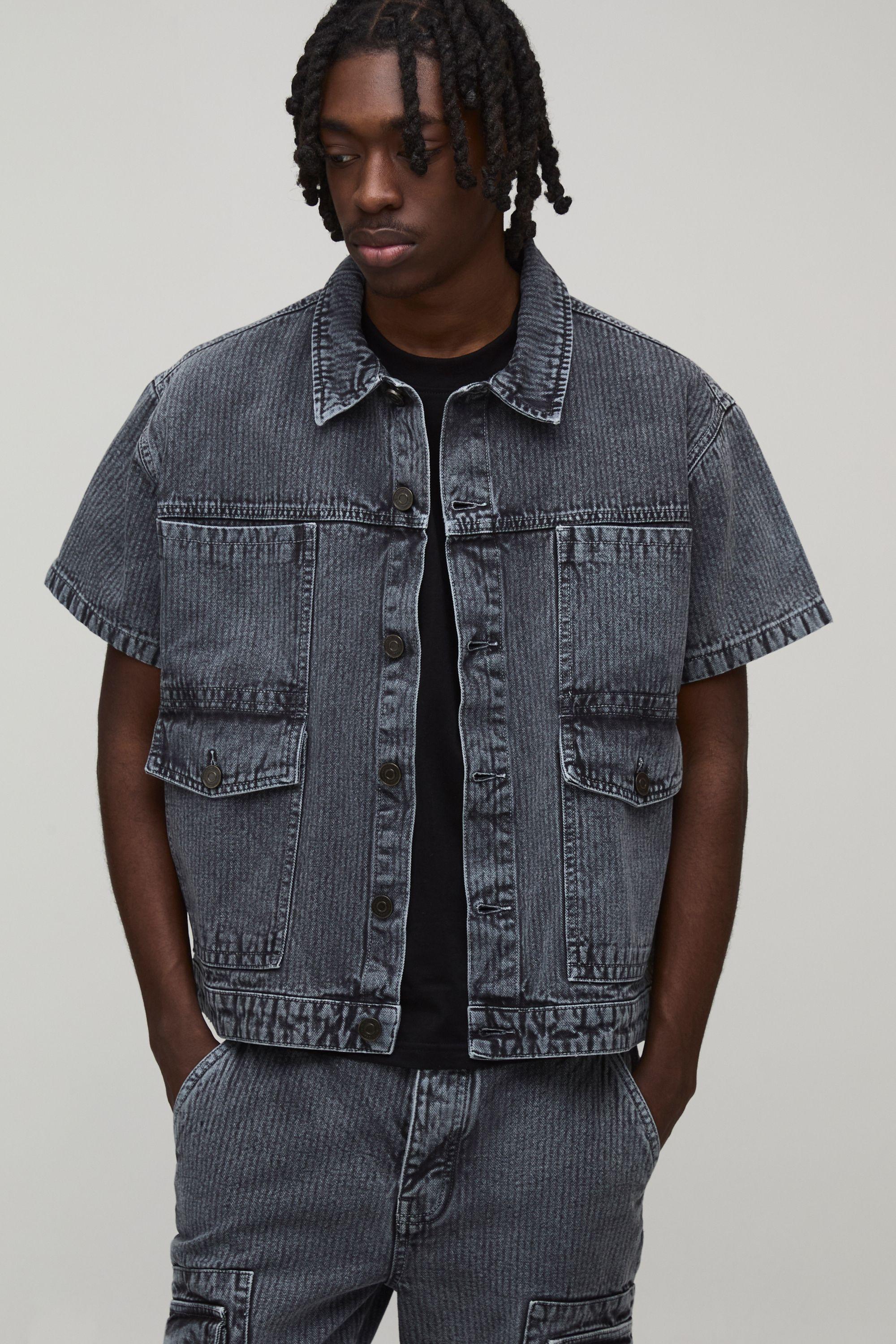 Herringbone Denim Cargo Shirt by BOOHOOMAN