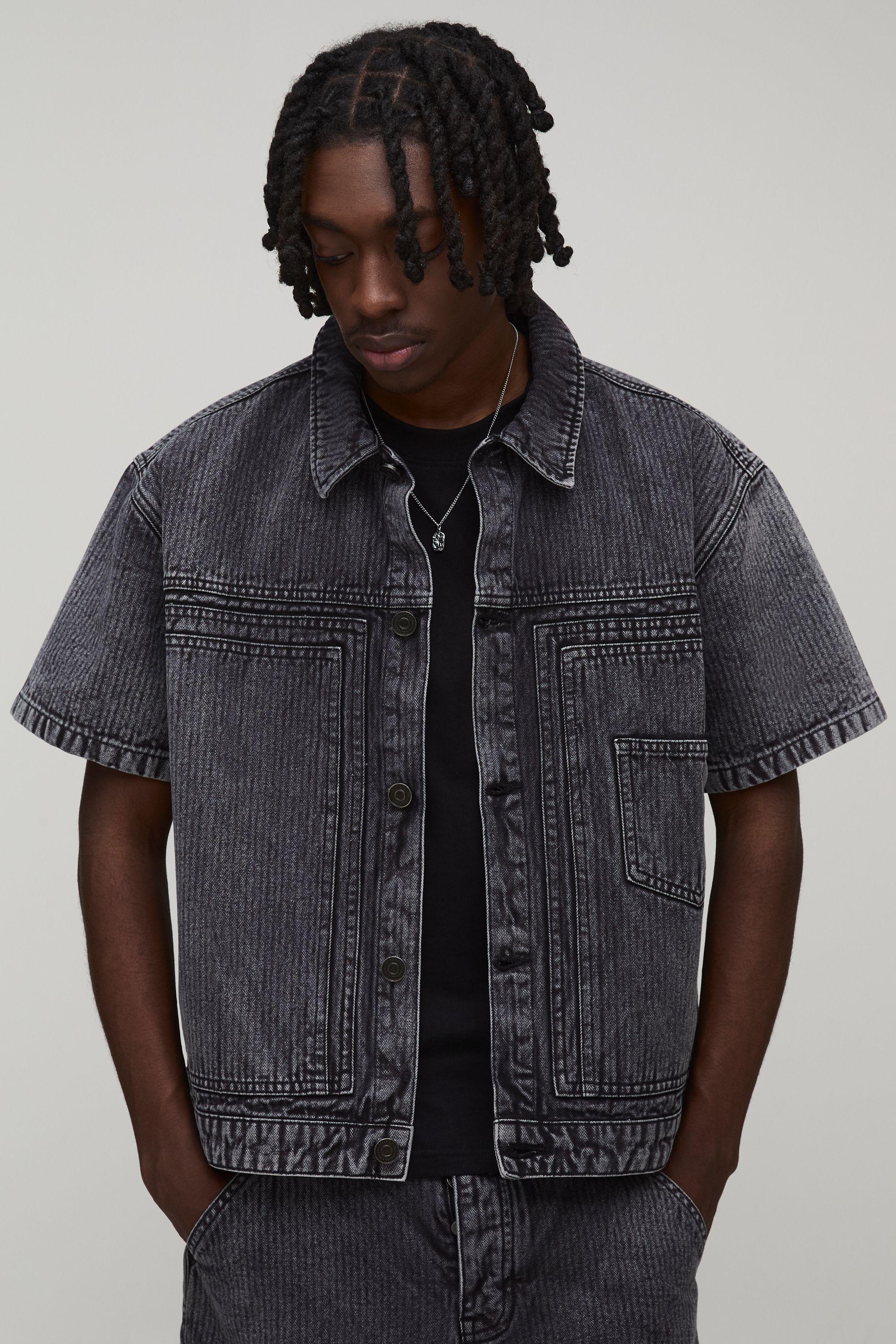 Herringbone Denim Double Carpenter Shirt by BOOHOOMAN