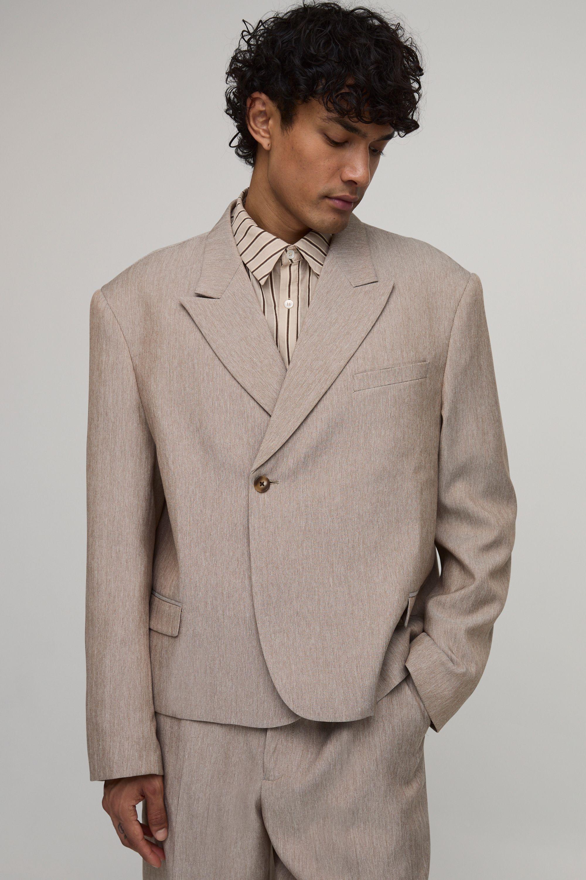 Herringbone Oversized Boxy Single Breasted Blazer by BOOHOOMAN