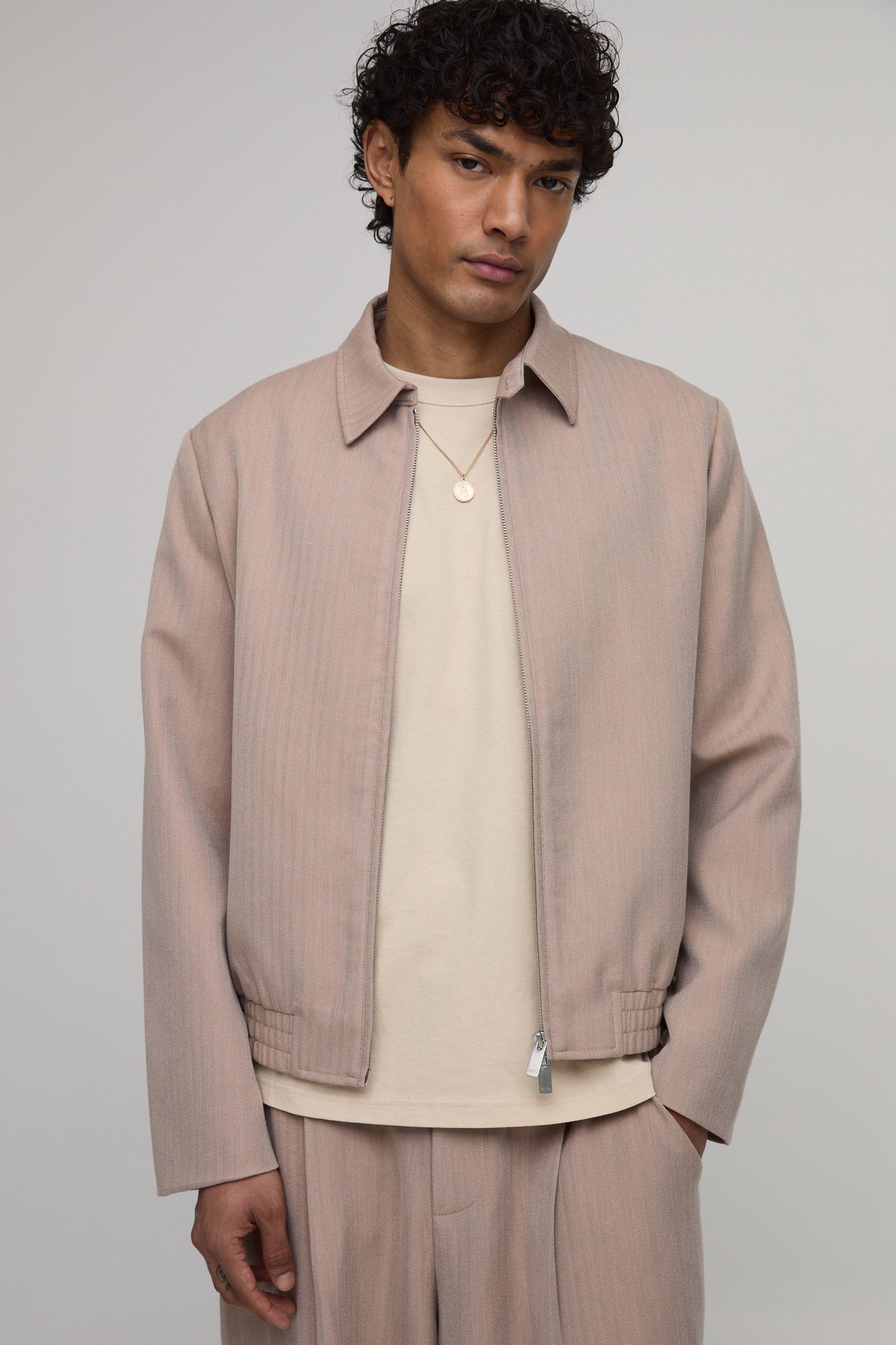 Herringbone Relaxed Fit Tailored Co-Ord Jacket by BOOHOOMAN