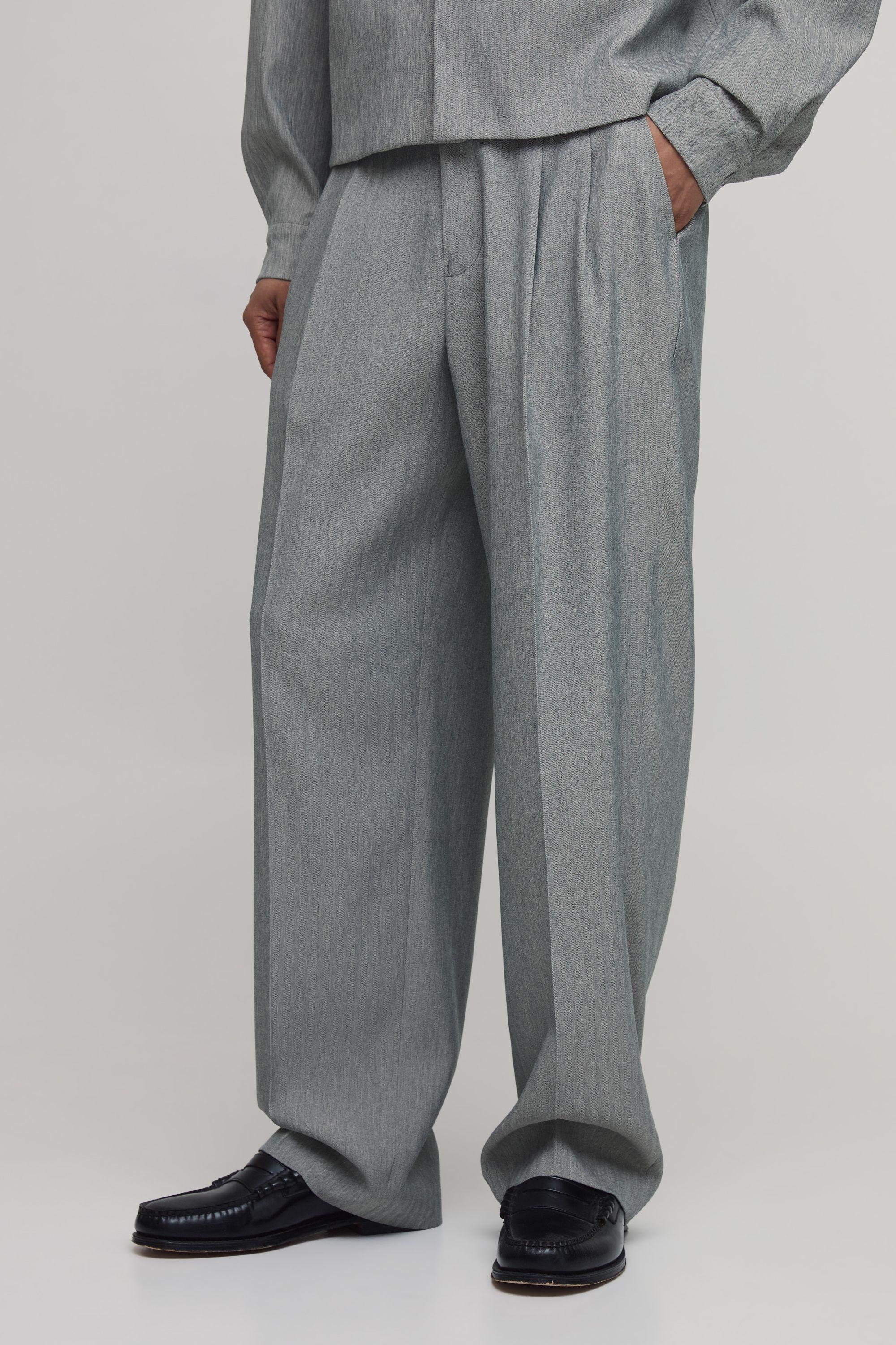 Herringbone Wide Leg Pleat Front Tailored Trousers by BOOHOOMAN