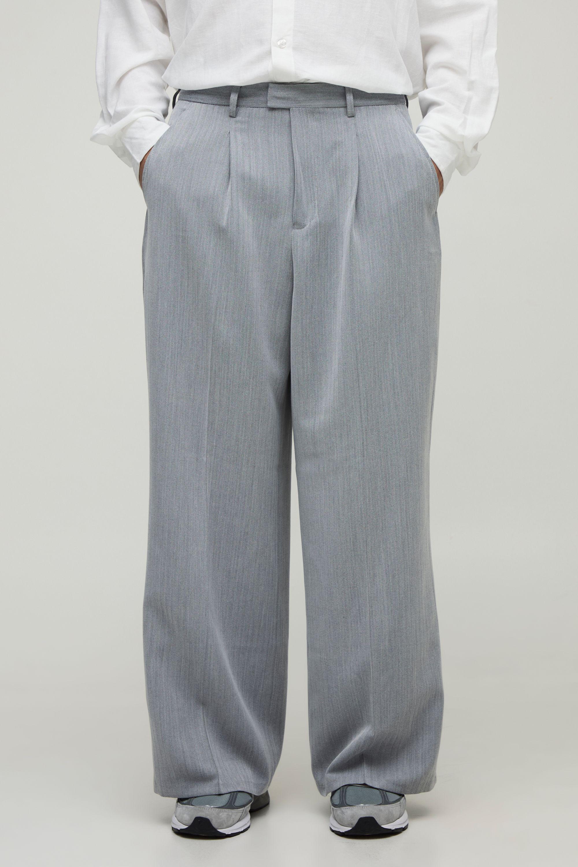 Herringbone Wide Leg Tailored Trouser by BOOHOOMAN