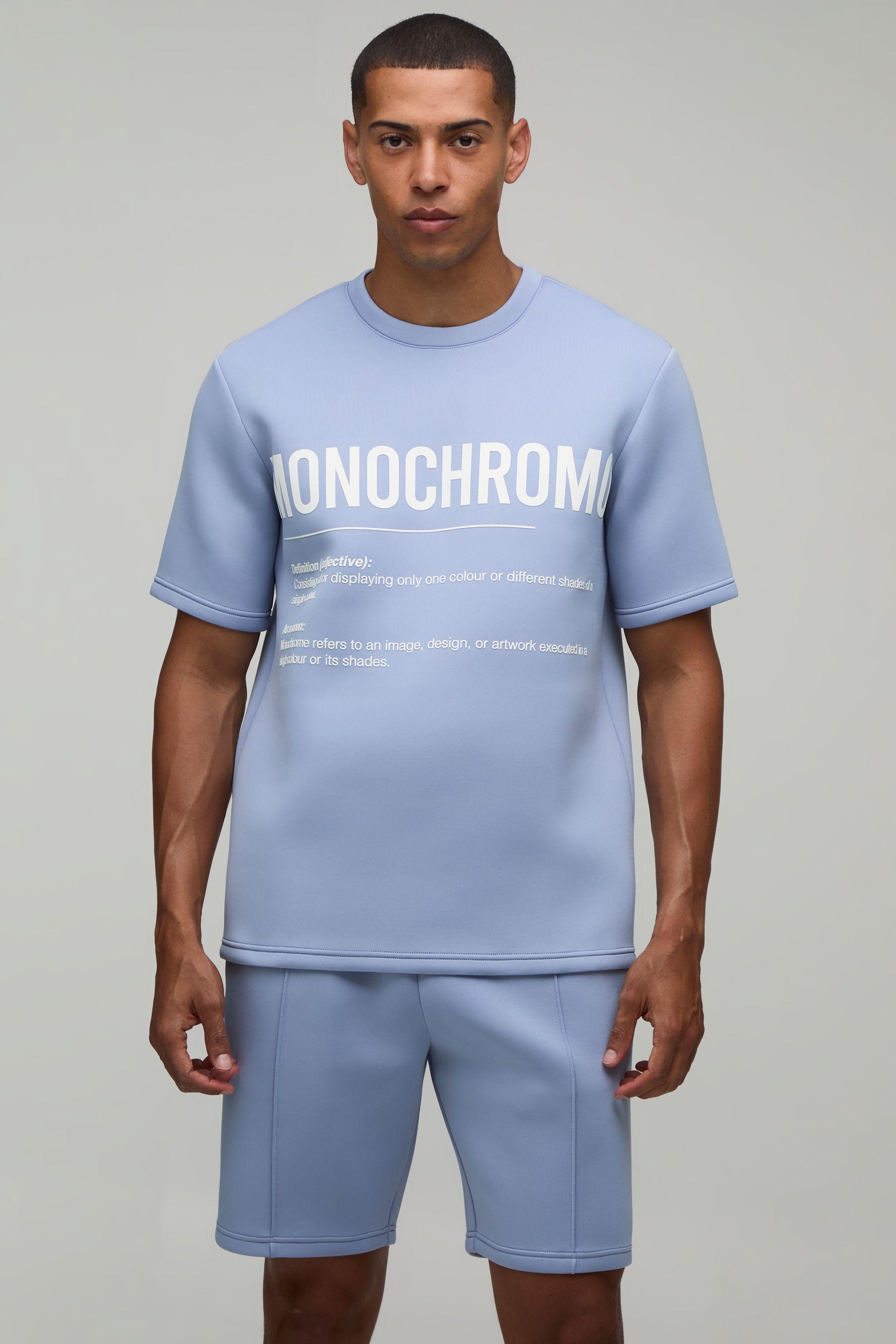 High Build Rubber Print Regular Fit Bonded Scuba T-Shirt & Slim Pintuck Short Set by BOOHOOMAN