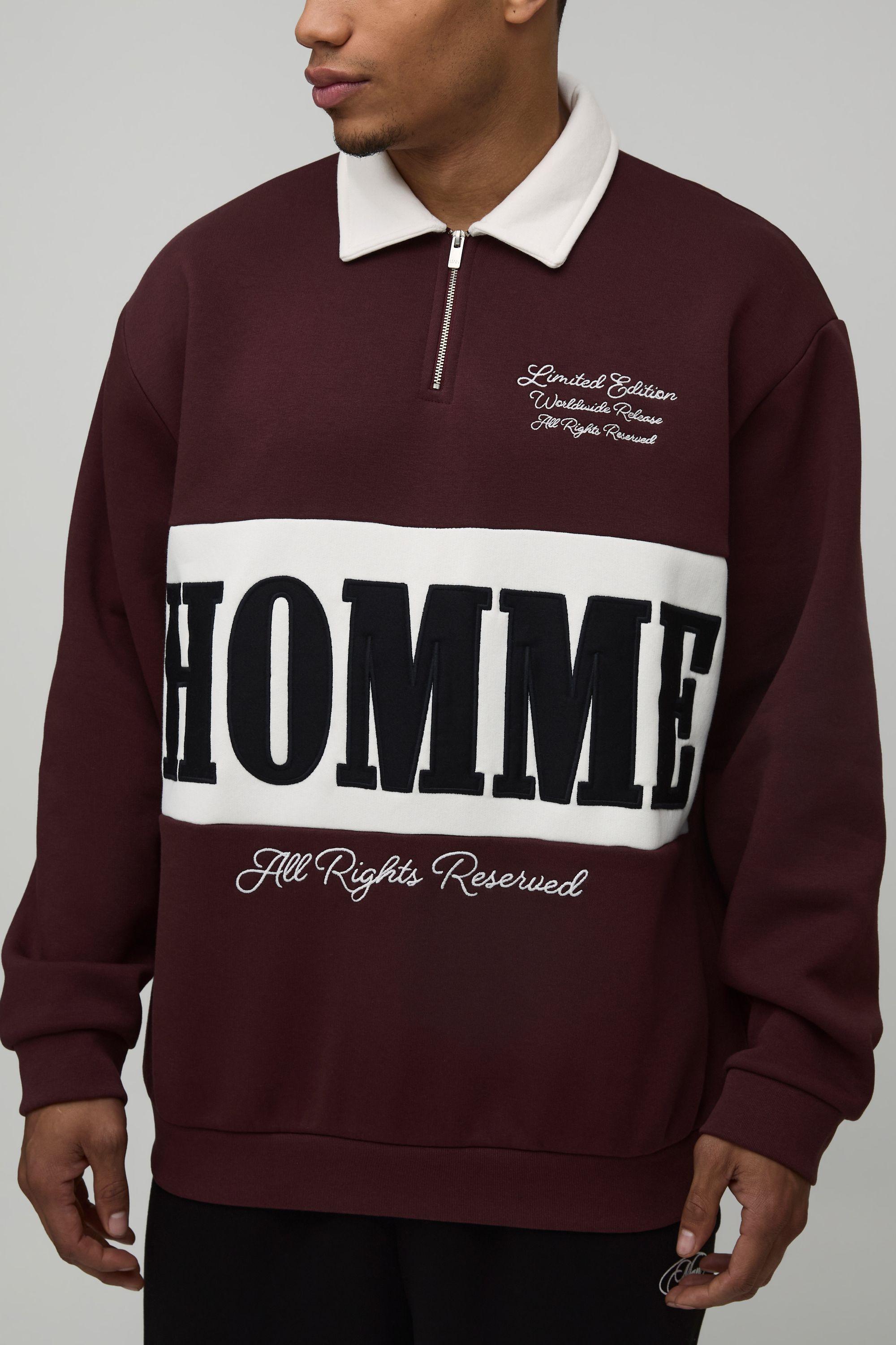 Homme Embroidered Quarter Zip Sweatshirt by BOOHOOMAN