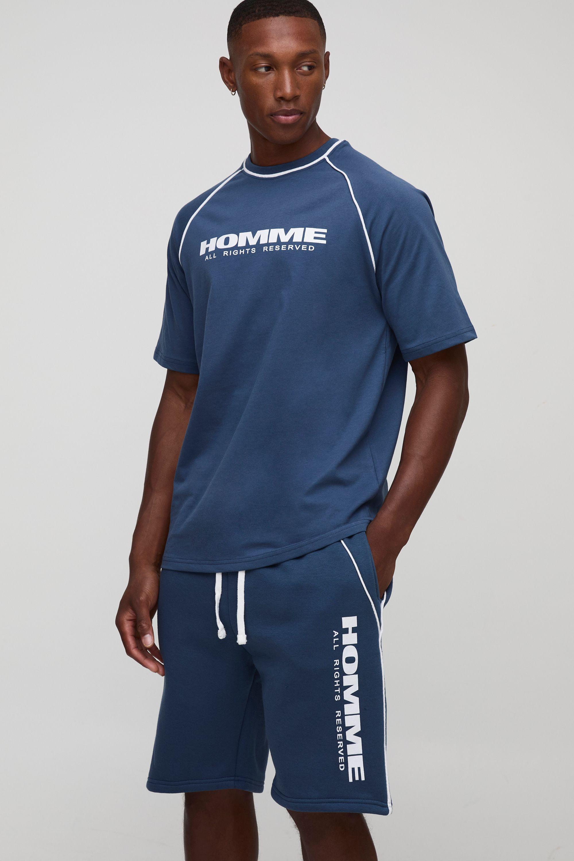 Homme Piping T-Shirt & Short Set by BOOHOOMAN
