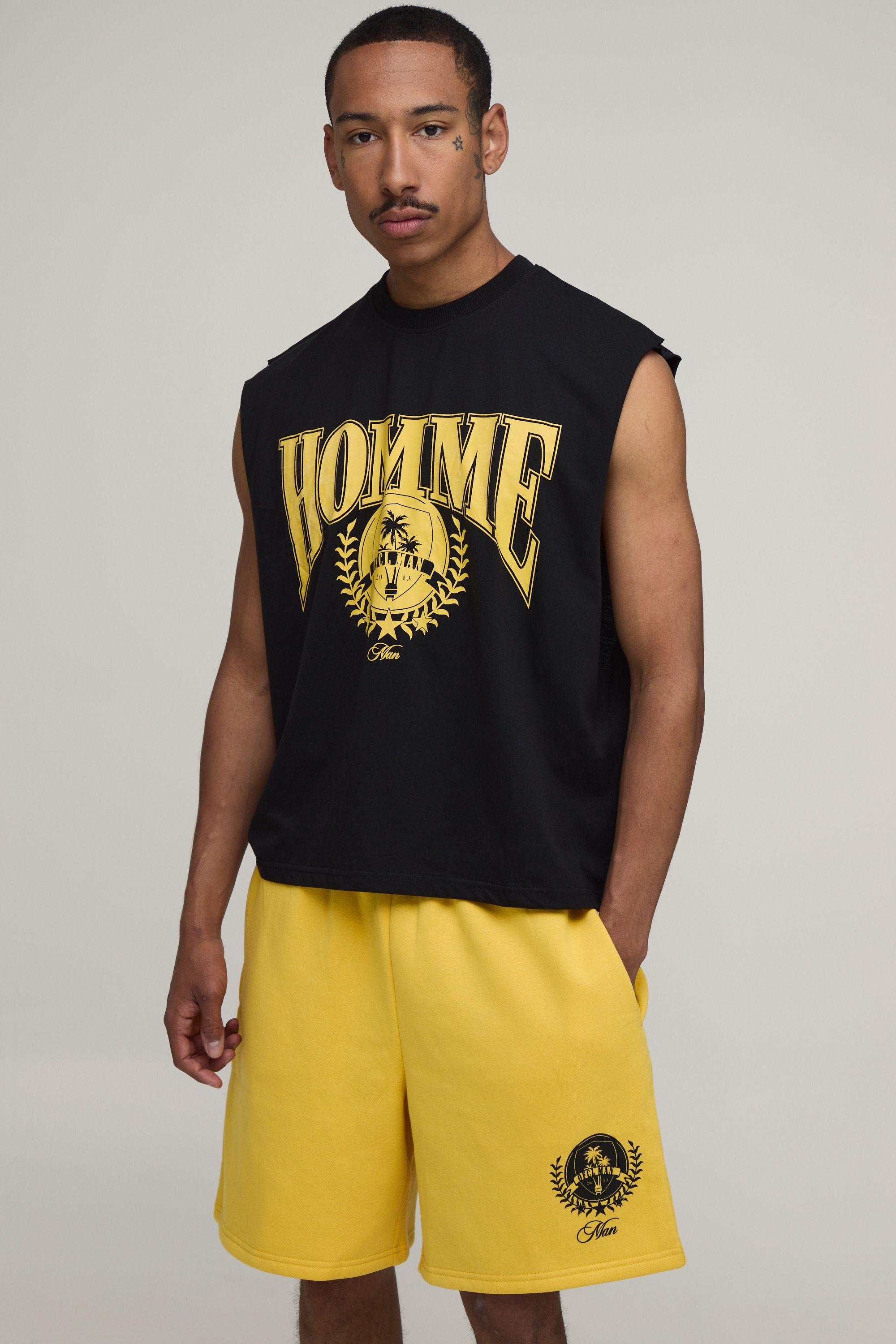 Homme Printed Oversized Boxy Drop Armhole Tank & Baggy Short Set by BOOHOOMAN