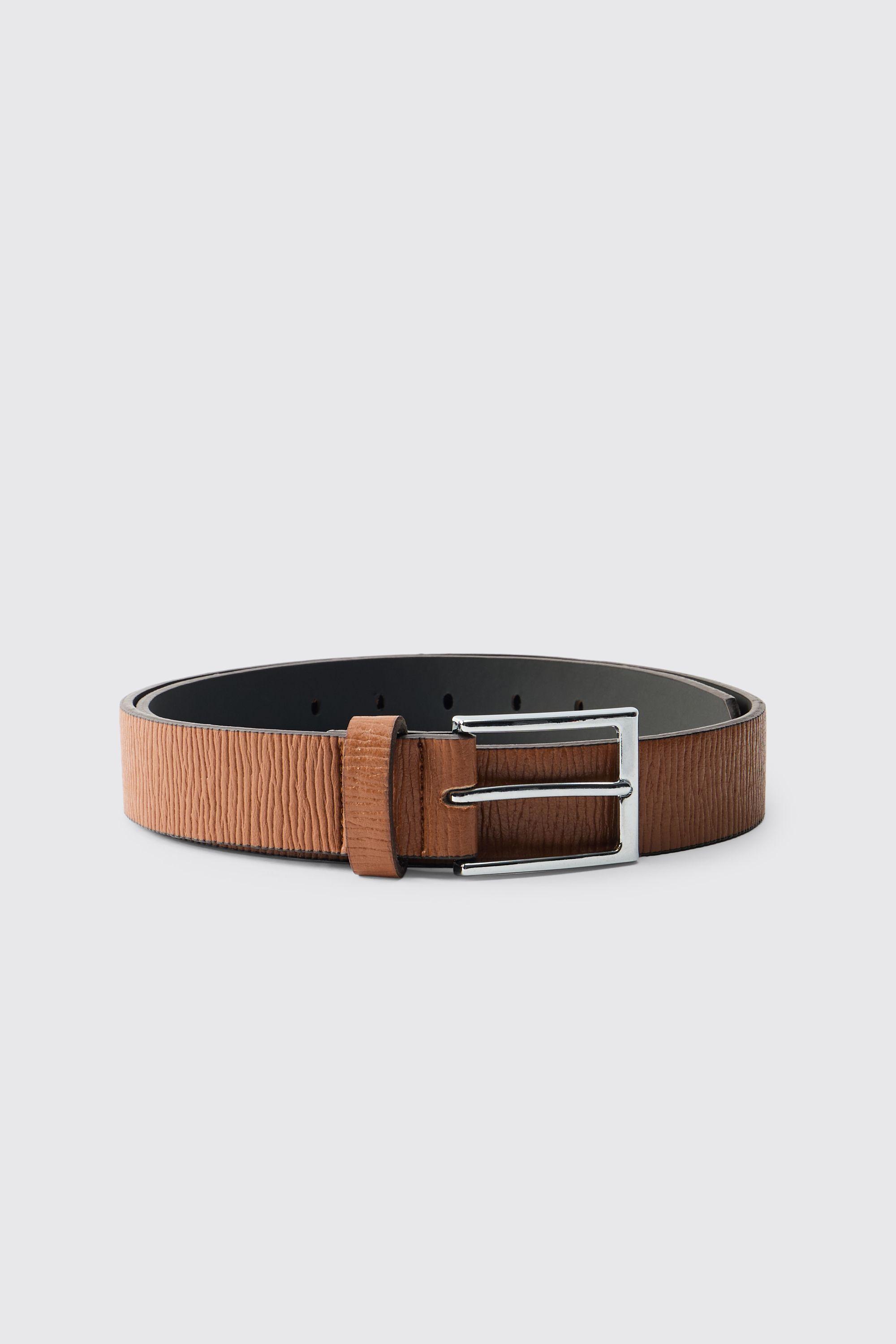 Horizontal Textured PU Belt In Tan Brown by BOOHOOMAN