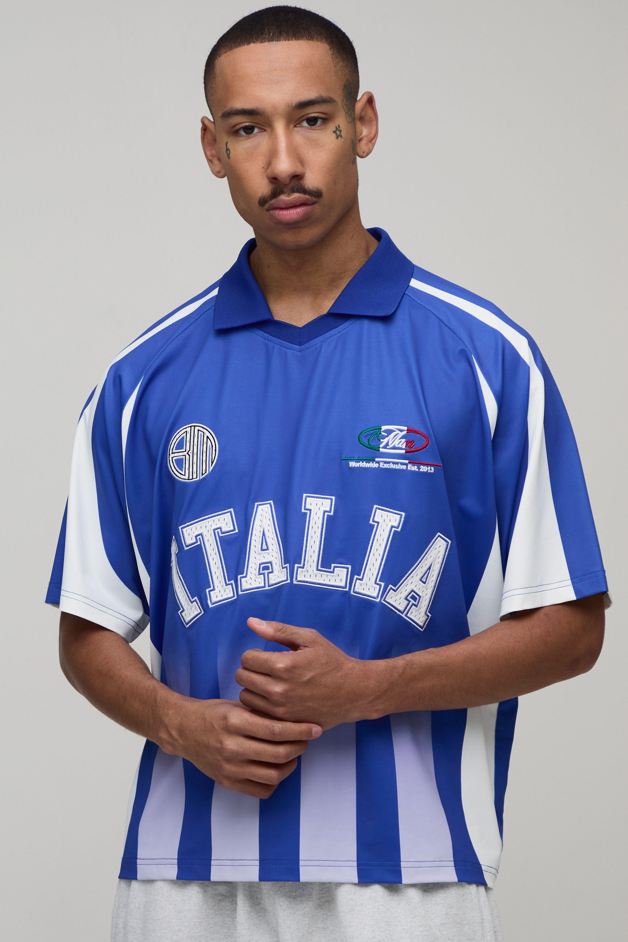 Italia Ombre Stripe Printed Football Top by BOOHOOMAN