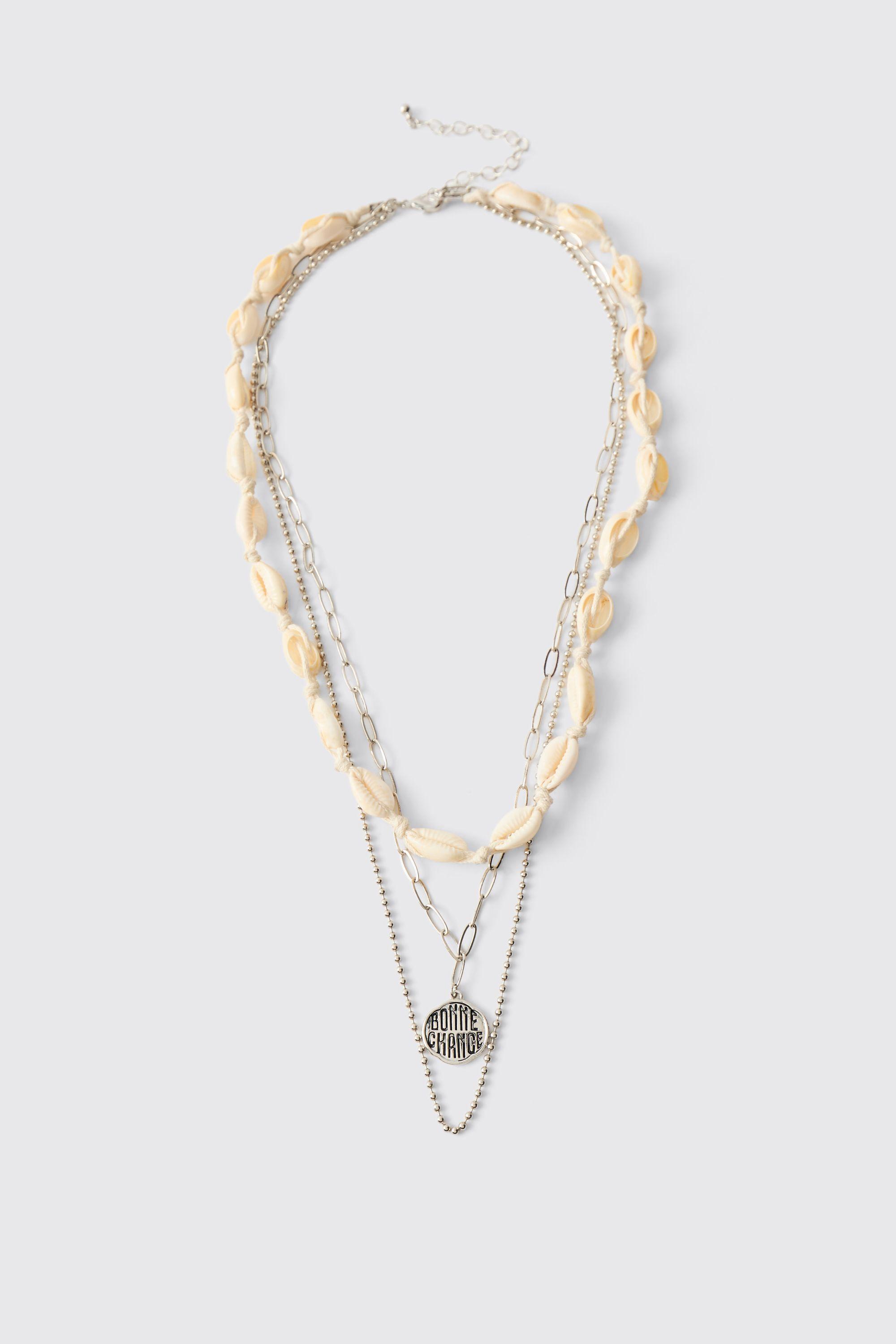 Layered Shell and Chain Pendant Necklace by BOOHOOMAN