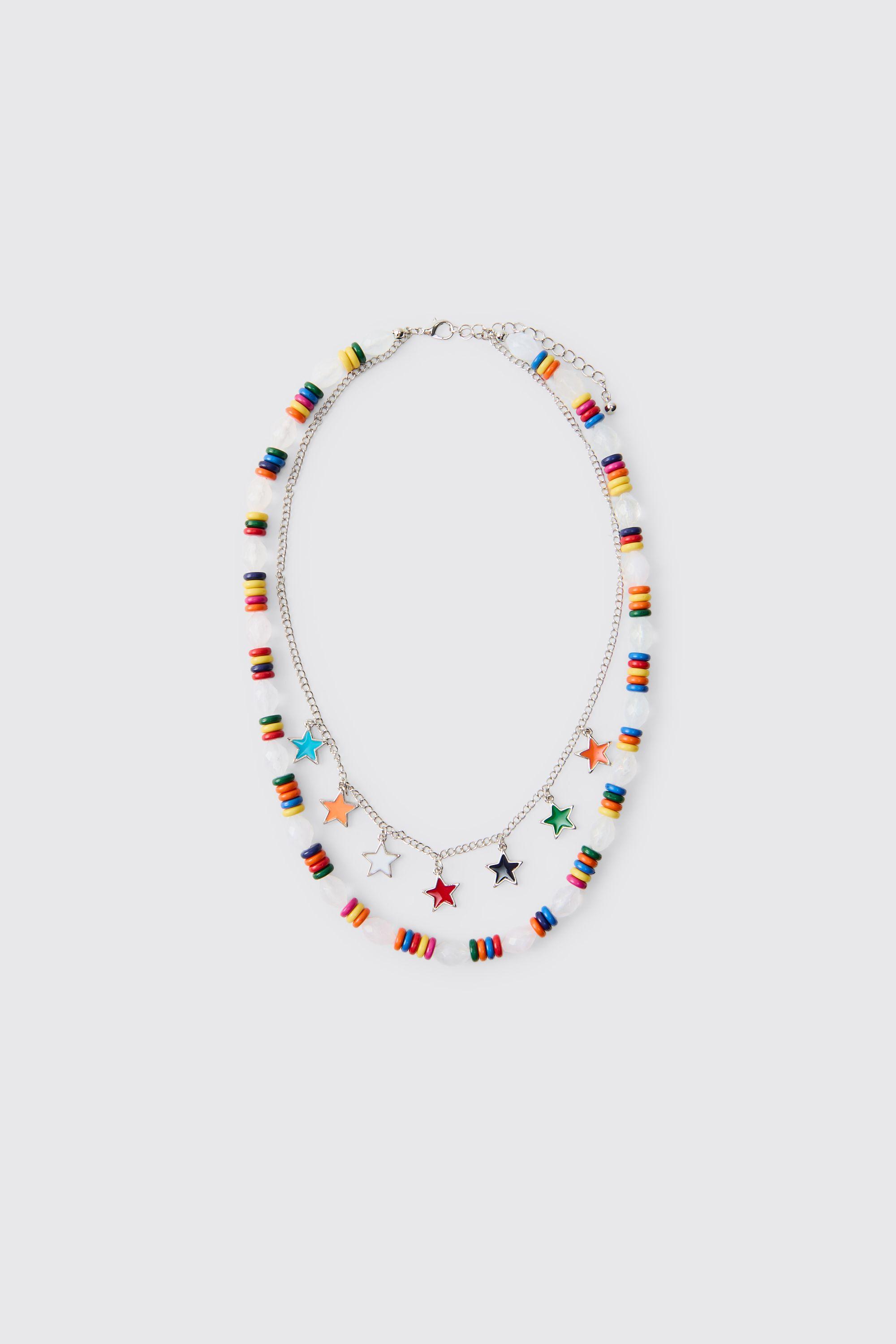Layered Star Charm & Multi-Colour Beaded Necklace by BOOHOOMAN