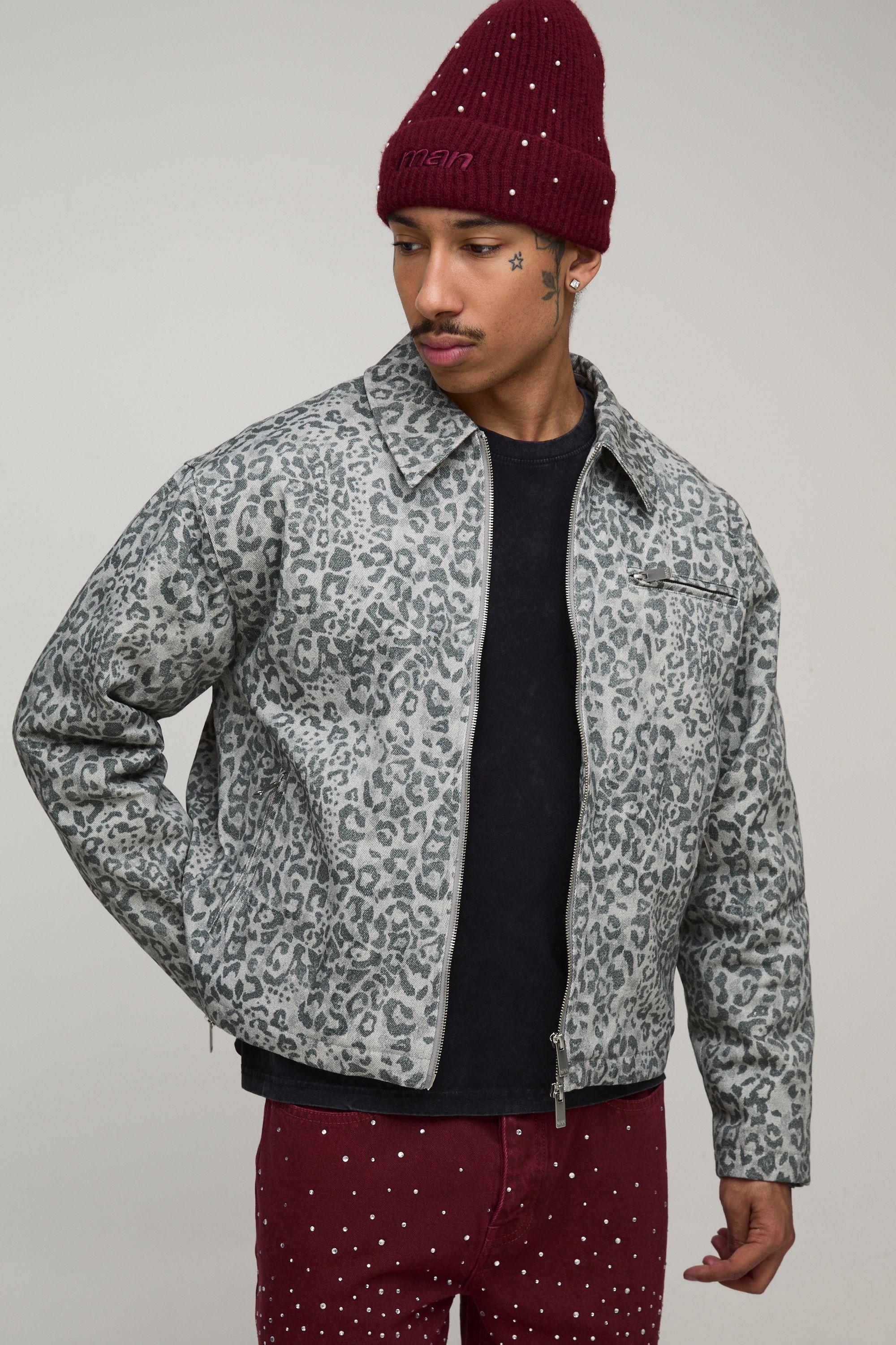 Leopard Twill Harrington Jacket by BOOHOOMAN