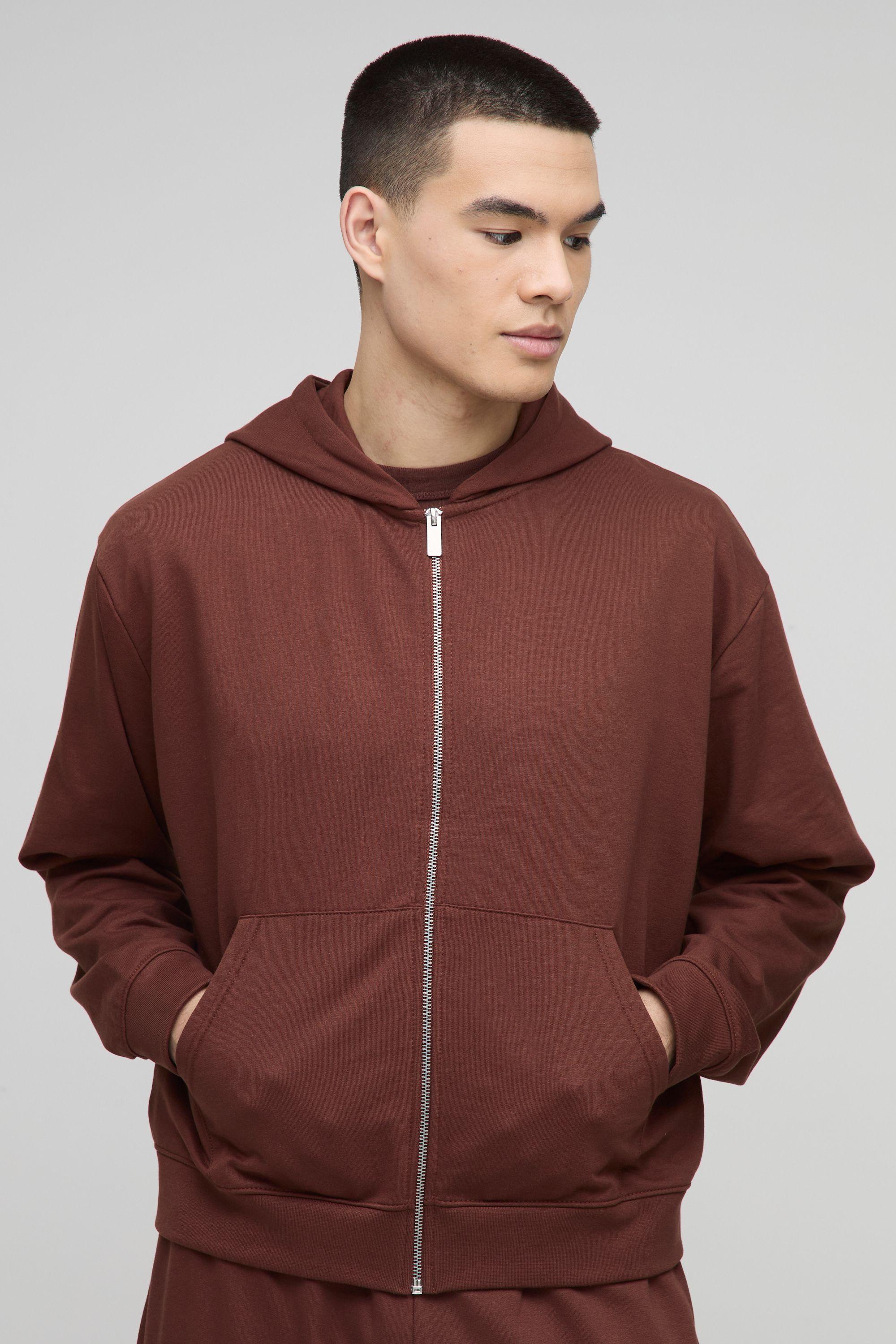 Lightweight Basic Oversized Boxy Zip Through Hoodie by BOOHOOMAN Lightweight Basic Oversized Boxy Zip Through Hoodie by BOOHOOMAN