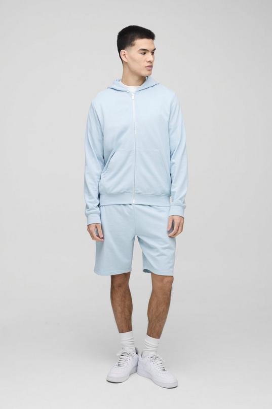 Lightweight Basic Regular Fit Zip Through Hoodie and Relaxed Fit Short Set by BOOHOOMAN Lightweight Basic Regular Fit Zip Through Hoodie and Relaxed Fit Short Set by BOOHOOMAN