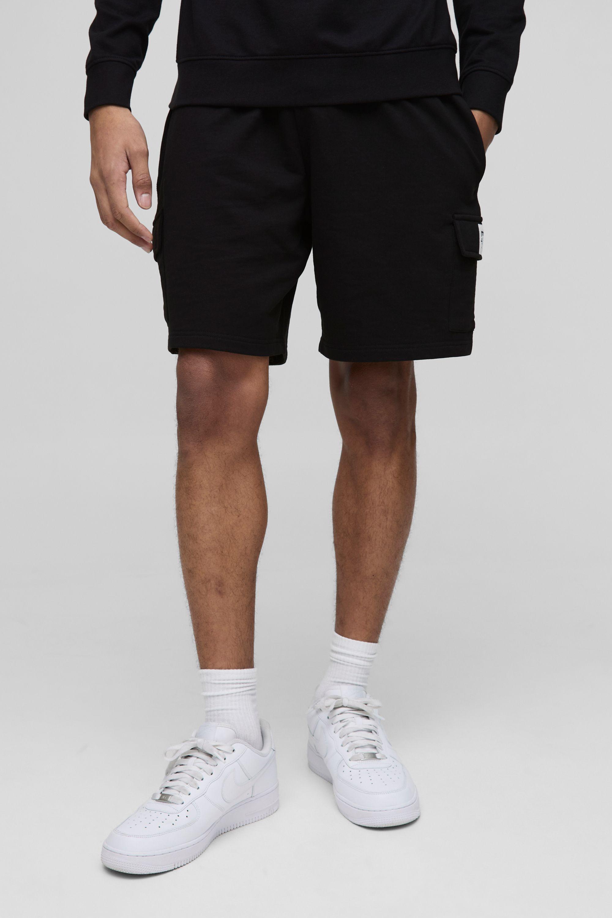 Lightweight Essential MAN. Relaxed Mid Length Label Cargo Shorts by BOOHOOMAN