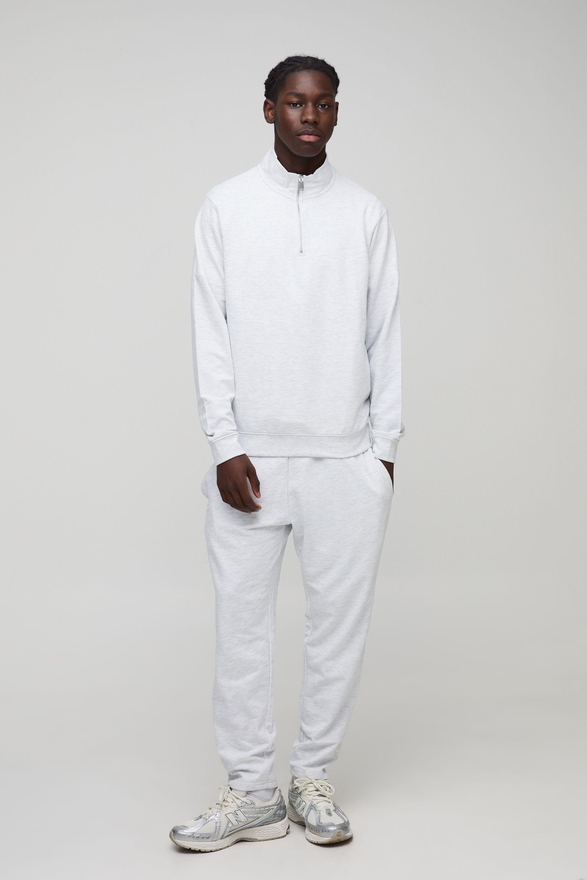 Lightweight Regular Fit Quarter Zip Sweatshirt and Relaxed Tapered Jogger Set by BOOHOOMAN