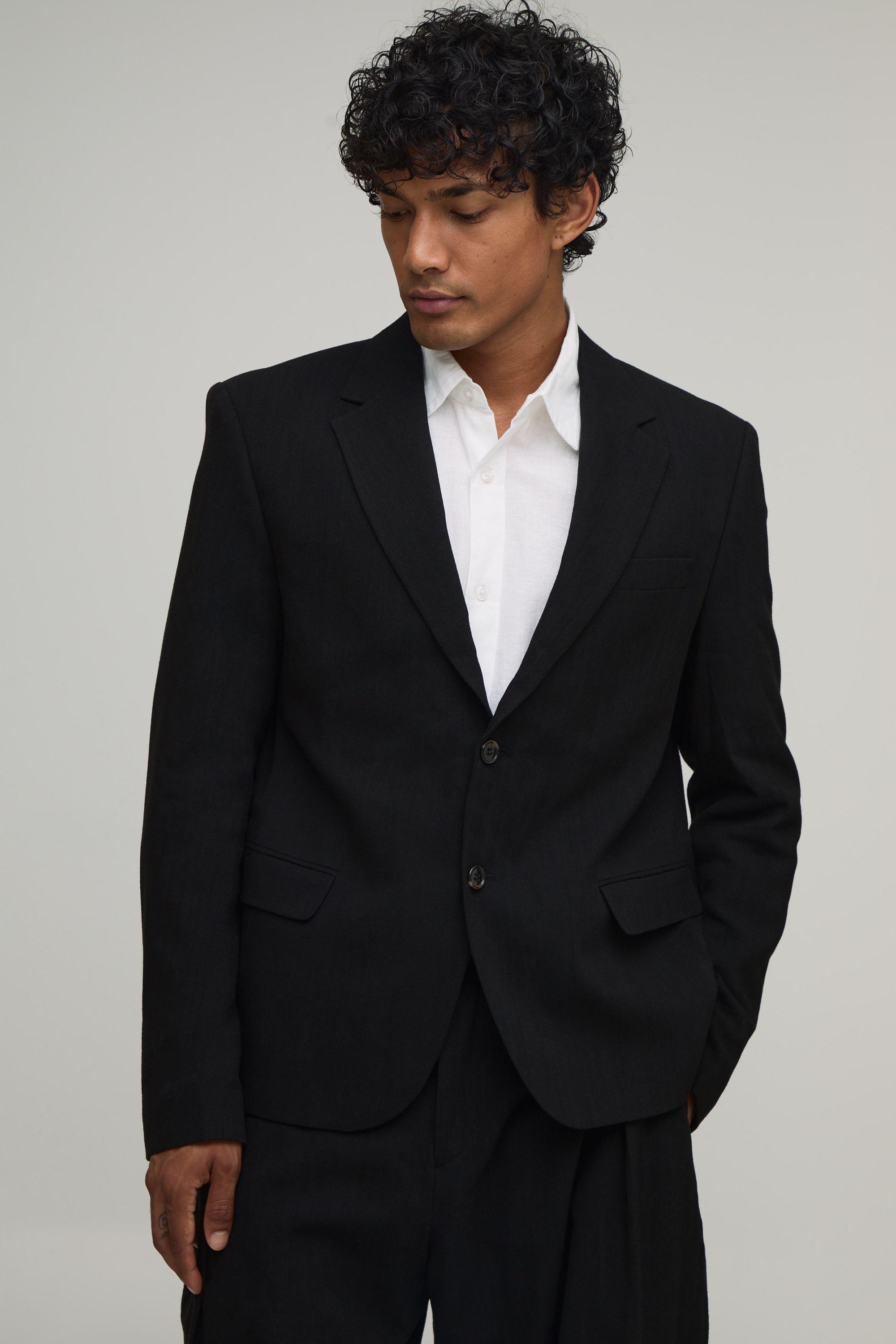 Linen Look Relaxed Fit Blazer by BOOHOOMAN