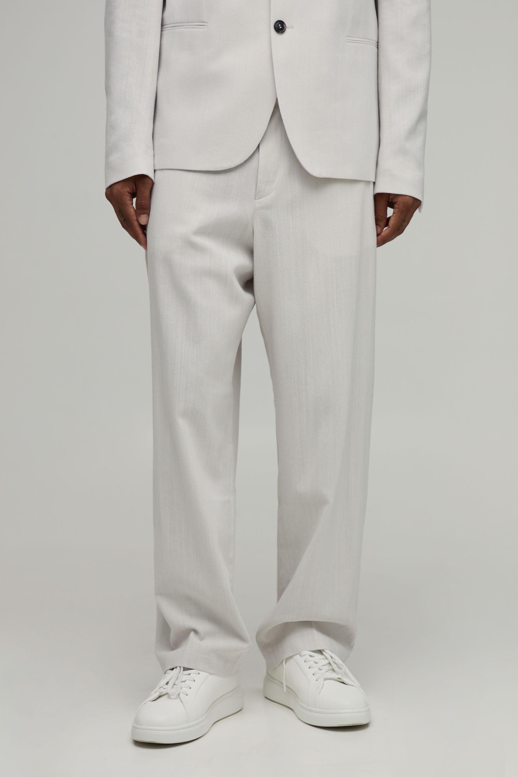 Linen Look Relaxed Fit Tailored Trousers by BOOHOOMAN