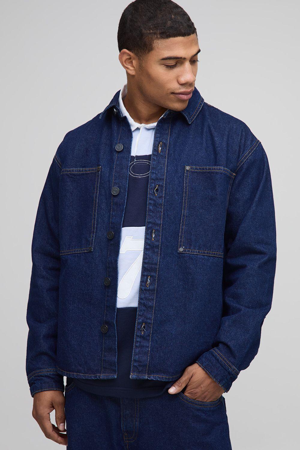Long Sleeve Boxy Indigo Denim Shirt by BOOHOOMAN
