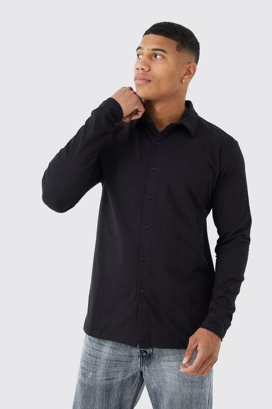 Long Sleeve Slim Fit Jersey Shirt by BOOHOOMAN