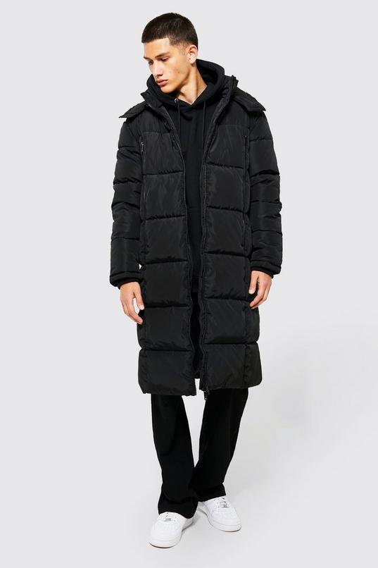 Longline Duvet Puffer in Black by BOOHOOMAN