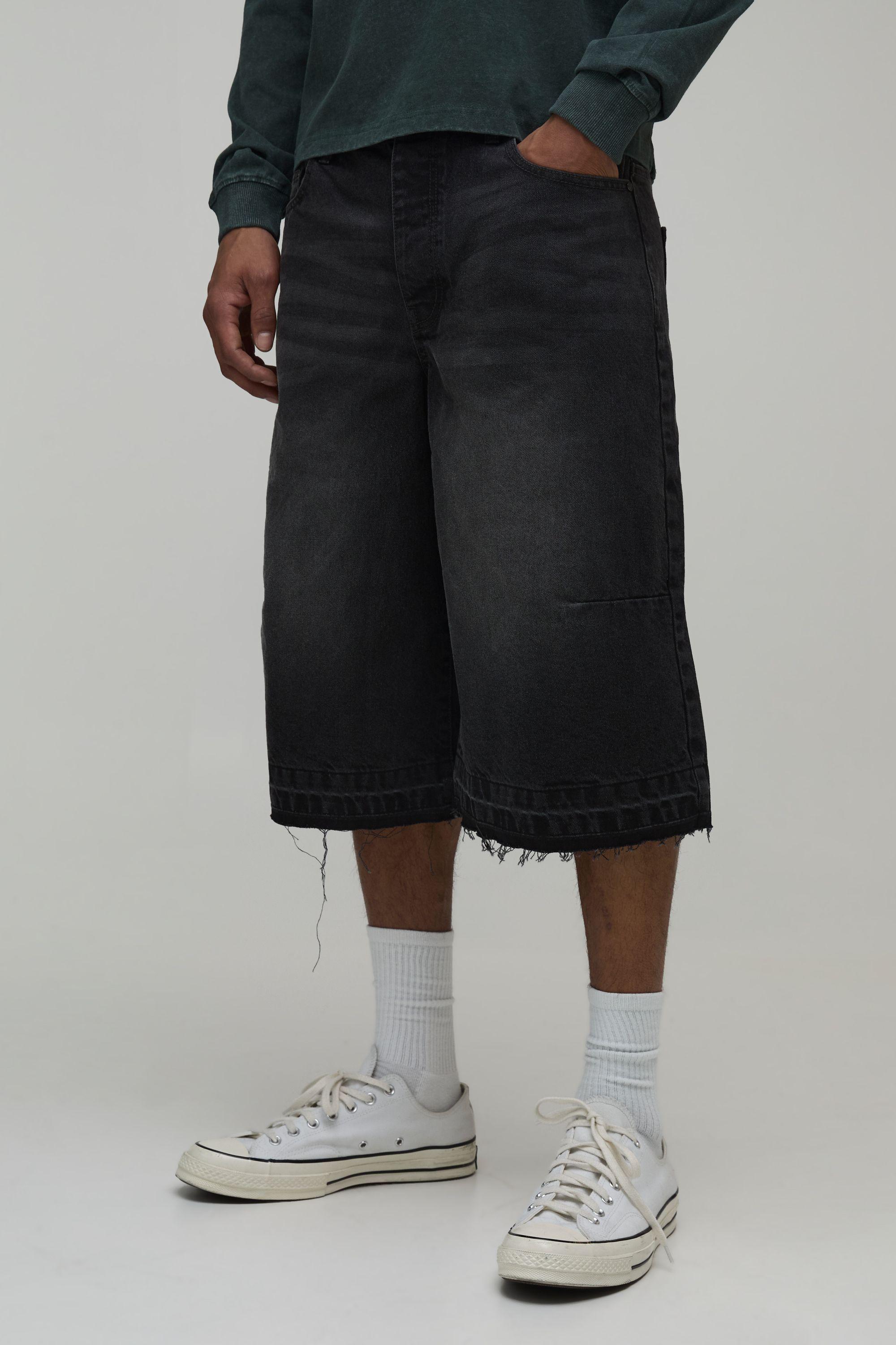 Longline Extreme Washed Denim Jorts by BOOHOOMAN