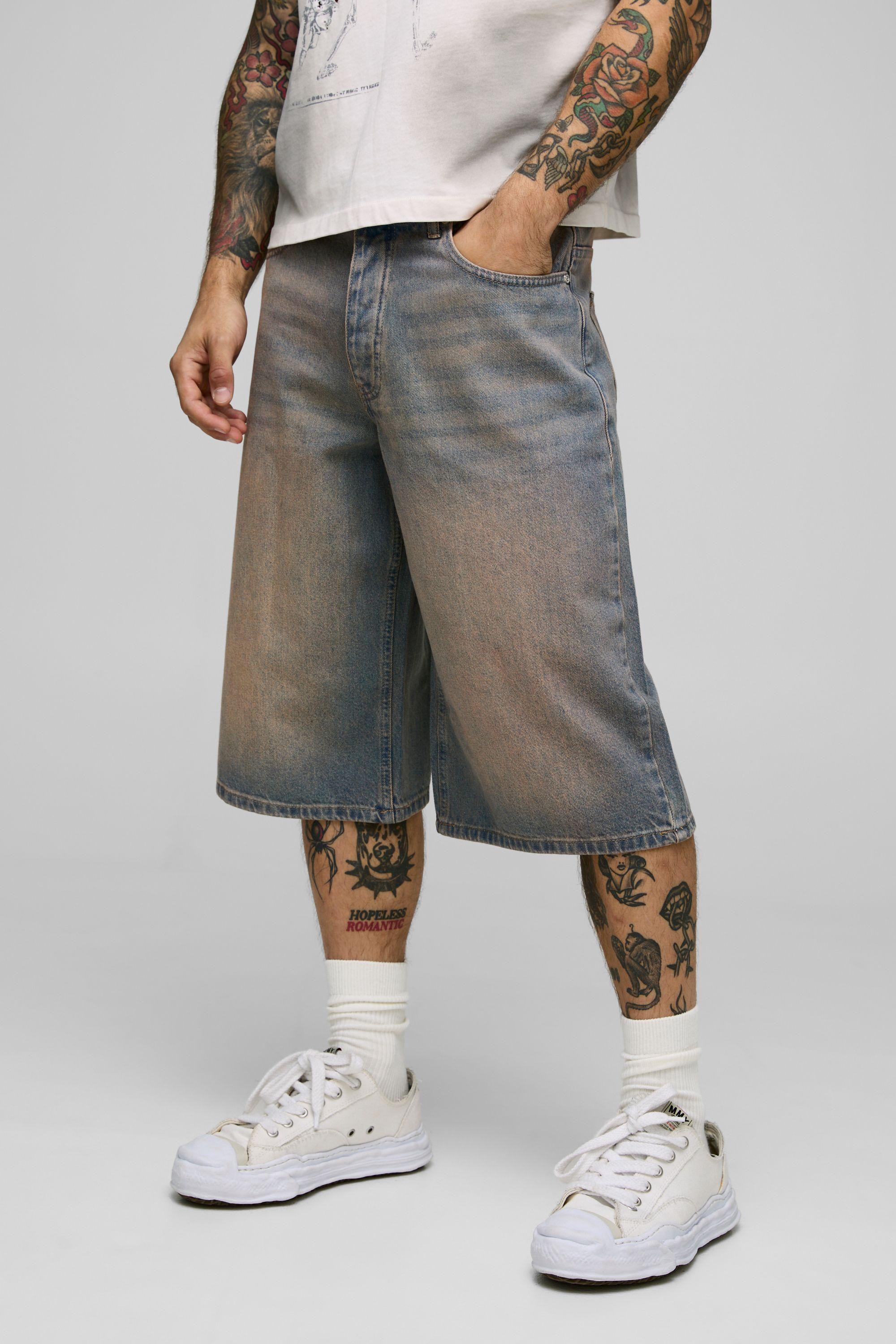 Longline Washed Denim Jorts by BOOHOOMAN