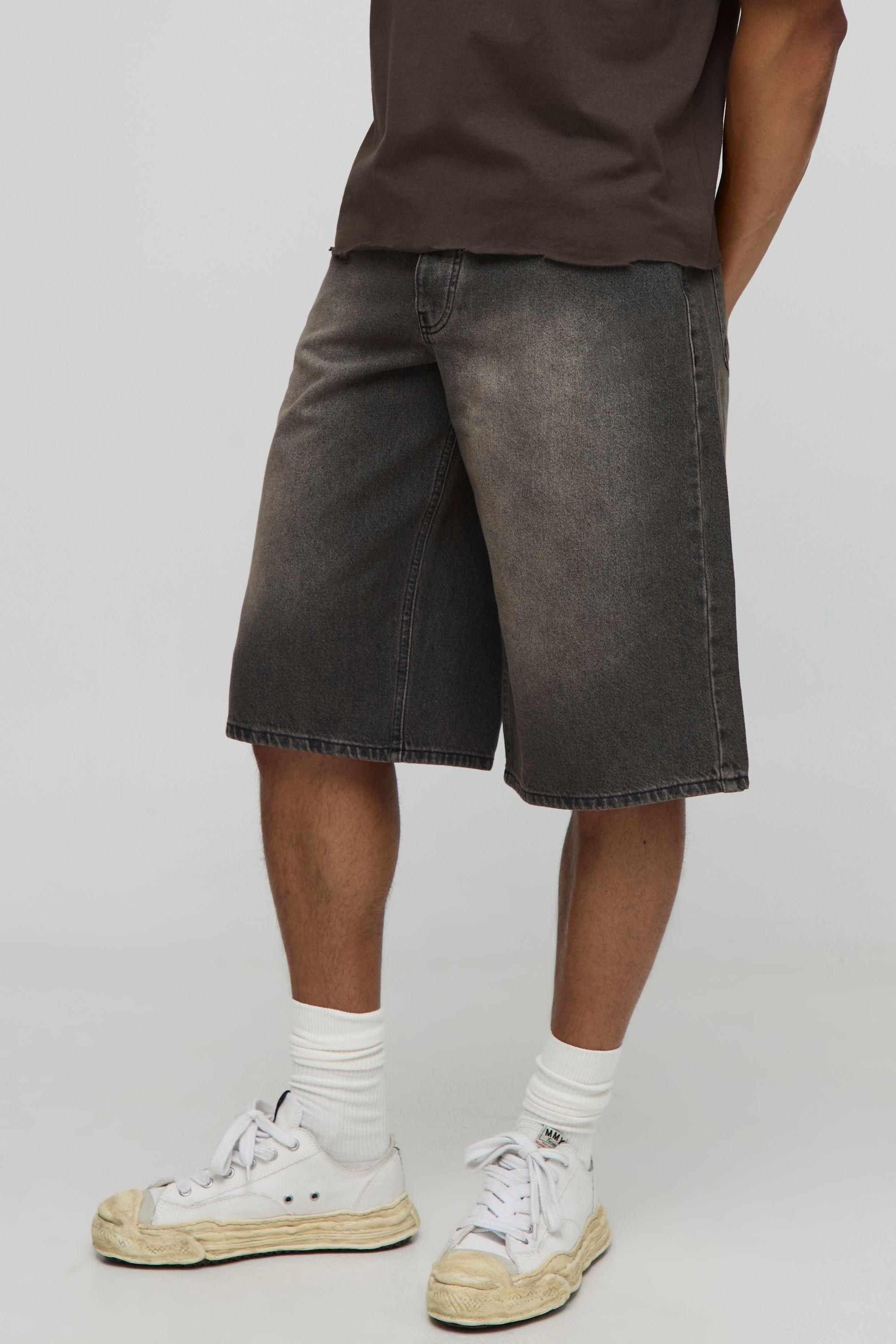 Longline Washed Tinted Denim Jorts by BOOHOOMAN