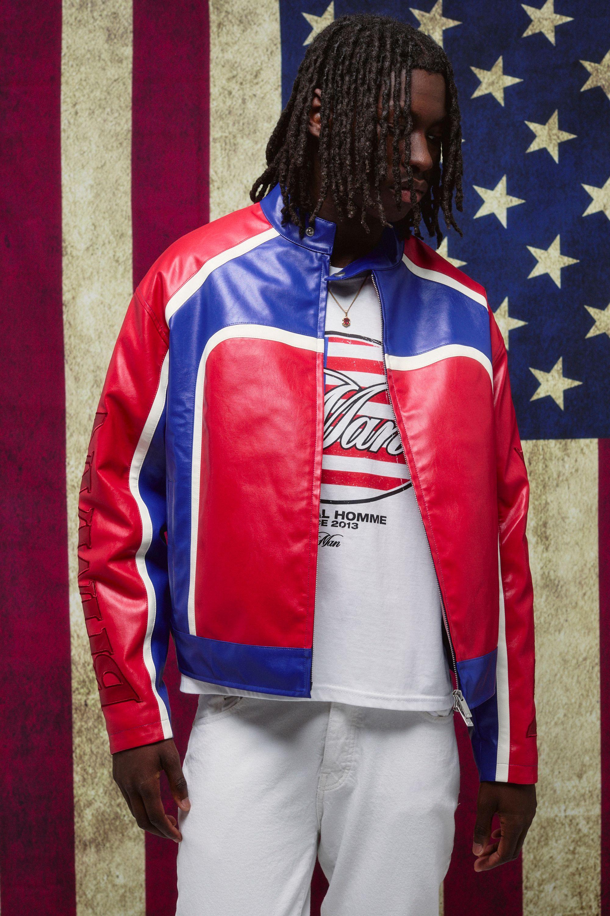 MAN Boxy Fit Colour Block Moto Biker Jacket by BOOHOOMAN